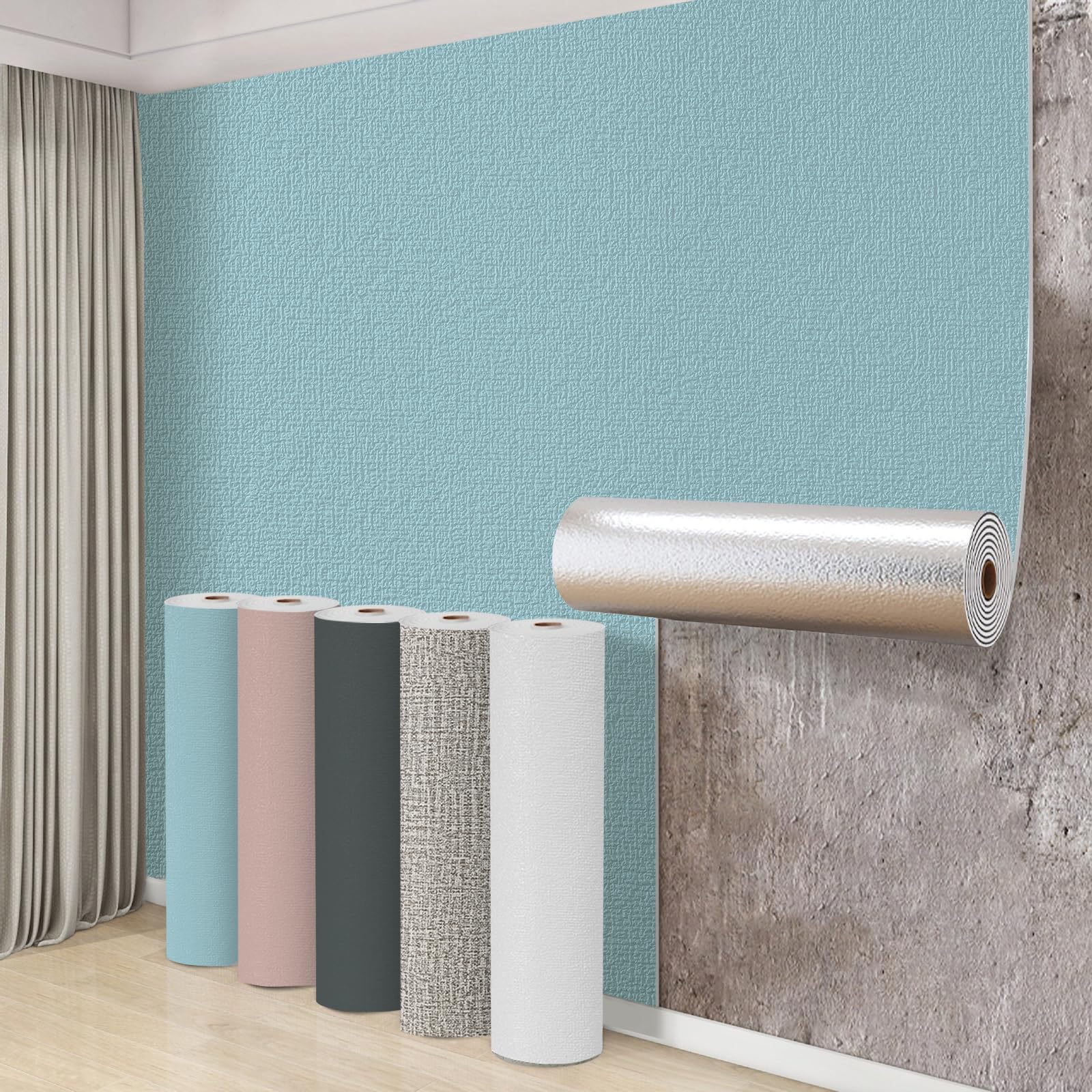Swehooirt 3 Roll Self Adhesive Thermal Wallpaper 3mm Thick Peel and Stick Panel Wallpaper for Bad Cold Walls Textured Blue Insulating Wall Covering Roll Waterproof Damp Proof Ceiling Kitchen — image 1