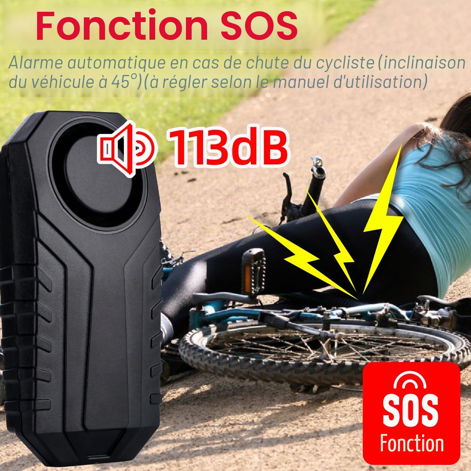 Mengshen Alarme de vélo 113 dB étanche sans fil avec télécommande, anti-vol, détecteur de mouvement de sécurité vélo (4 capteurs avec 2 télécommandes)