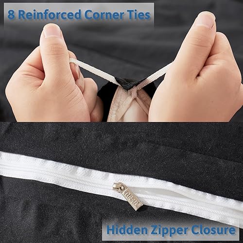 Miniatura 4 de Nestl Juego de funda de edredón negro California King, funda de edredón suave prelavada, 3 piezas, con cierre de cremallera, 1 funda de edredón de