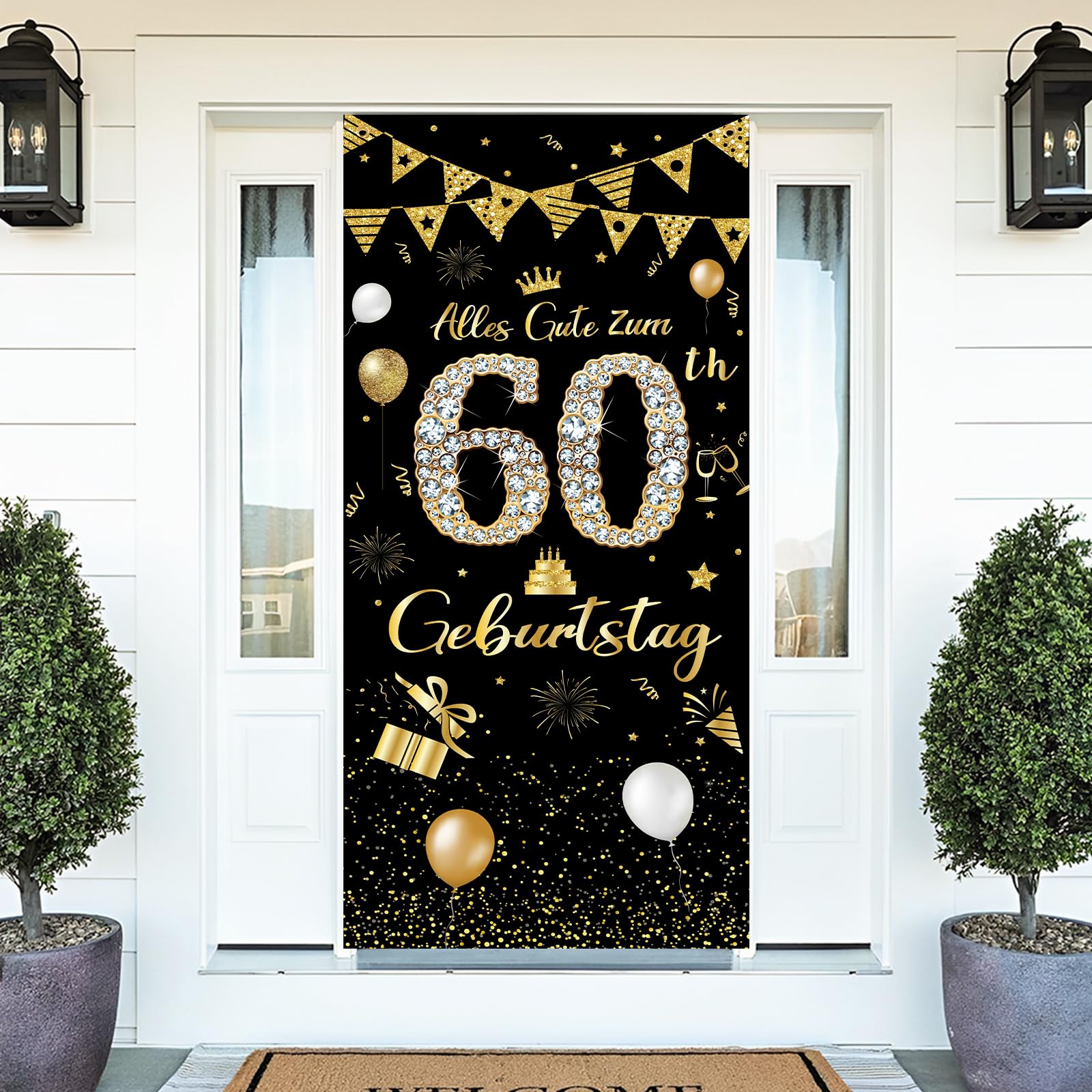 60. Geburtstag Deko Banner 180x120cm - Schwarz Gold Für Geburtstagsfeier