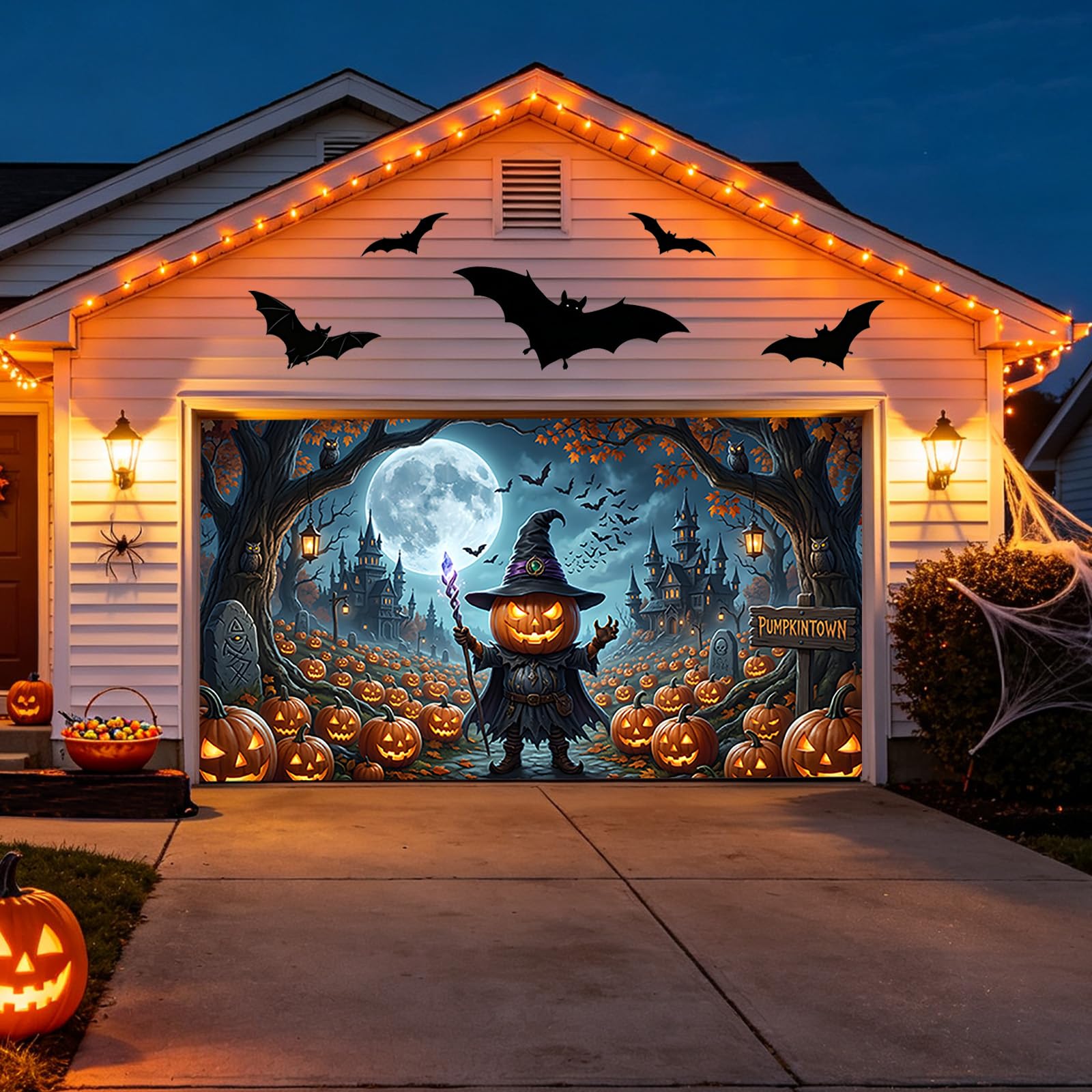 Baner na drzwi garażowe na Halloween, wodoodporny, straszny horror