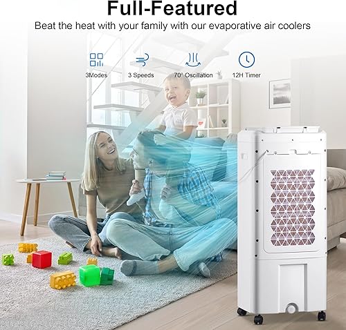 Miniatura 5 de SUNGDOGIN Enfriador de aire evaporativo, enfriador de pantano portátil de 32 pulgadas con tanque de agua de 4.2 galones, ventilador de control