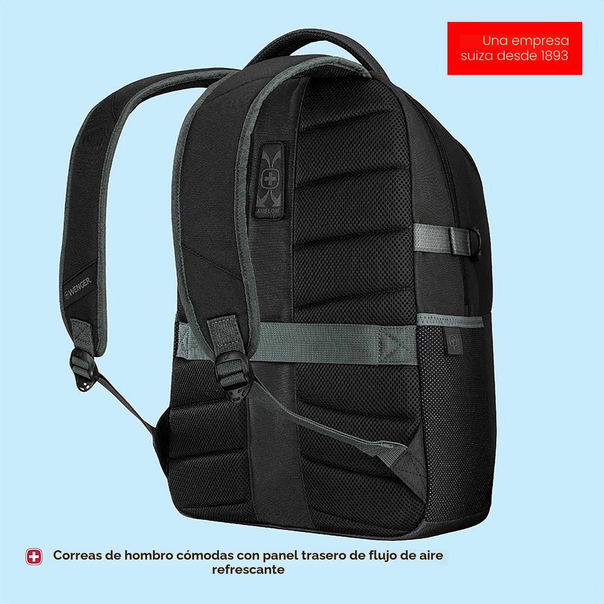 Wenger Ryde Mochila para portátil con compartimento para tableta, portátil de hasta 16", tableta de hasta 10", organizador de artículos, 24 l, oficina viajes negocios universidad, negro, 612567
