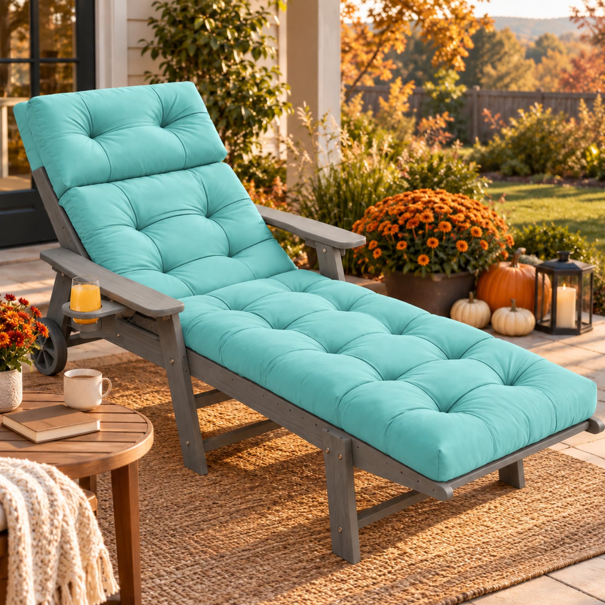 Outdoor Chaise Lounge Cushion, 74.4 x 22, Cotton Fill, Lake Blue