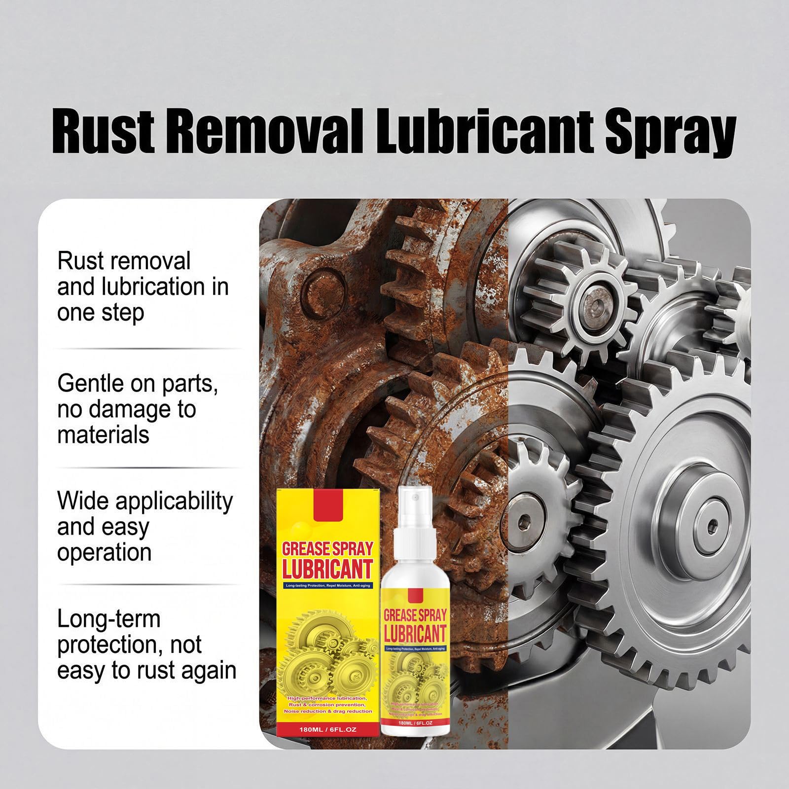 Anti-Rust Lubricant Spray & Rust Remover - Multi Surface Rust Remover Spray, Quick-Acting Metal Rusts Removal Polishing Sprays, Rusts Stain Removers Sprays for Metal, Vehicles, Chains (1Pc) — view 5