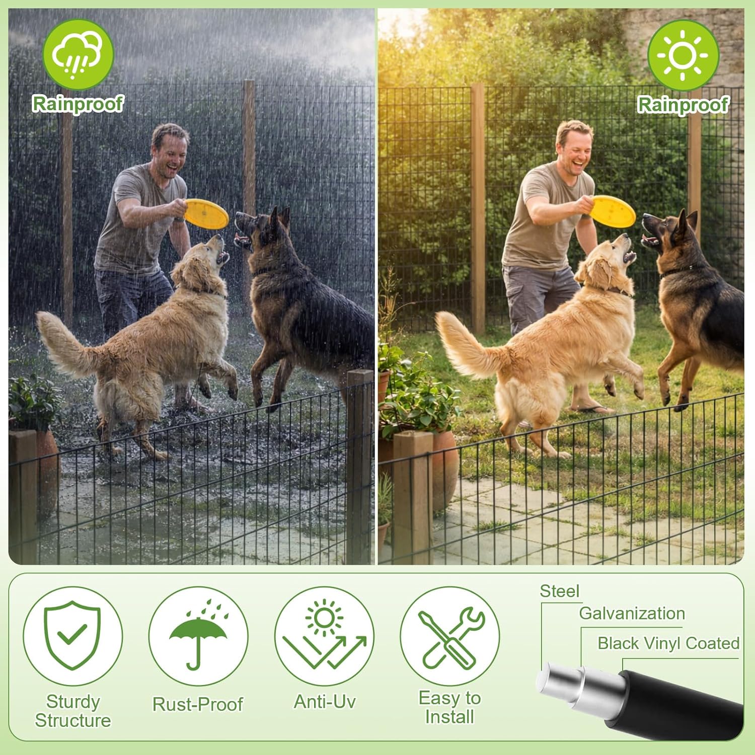 2 Roll Black PVC Coated Welded Wire Fence Garden Animal Fencing Outdoor Wire Mesh for Yard Vegetable Plant Protection Poultry Netting for Chicken, Dog (2 x 25 ft)