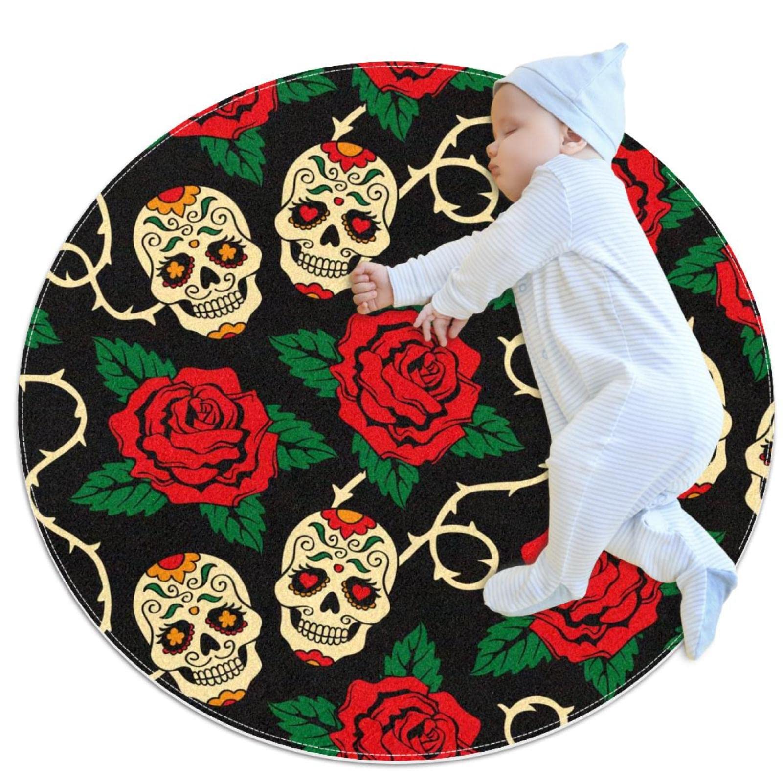 Tapis crânes de sucre rond 100x100cm JDEZ pour chambre et salon