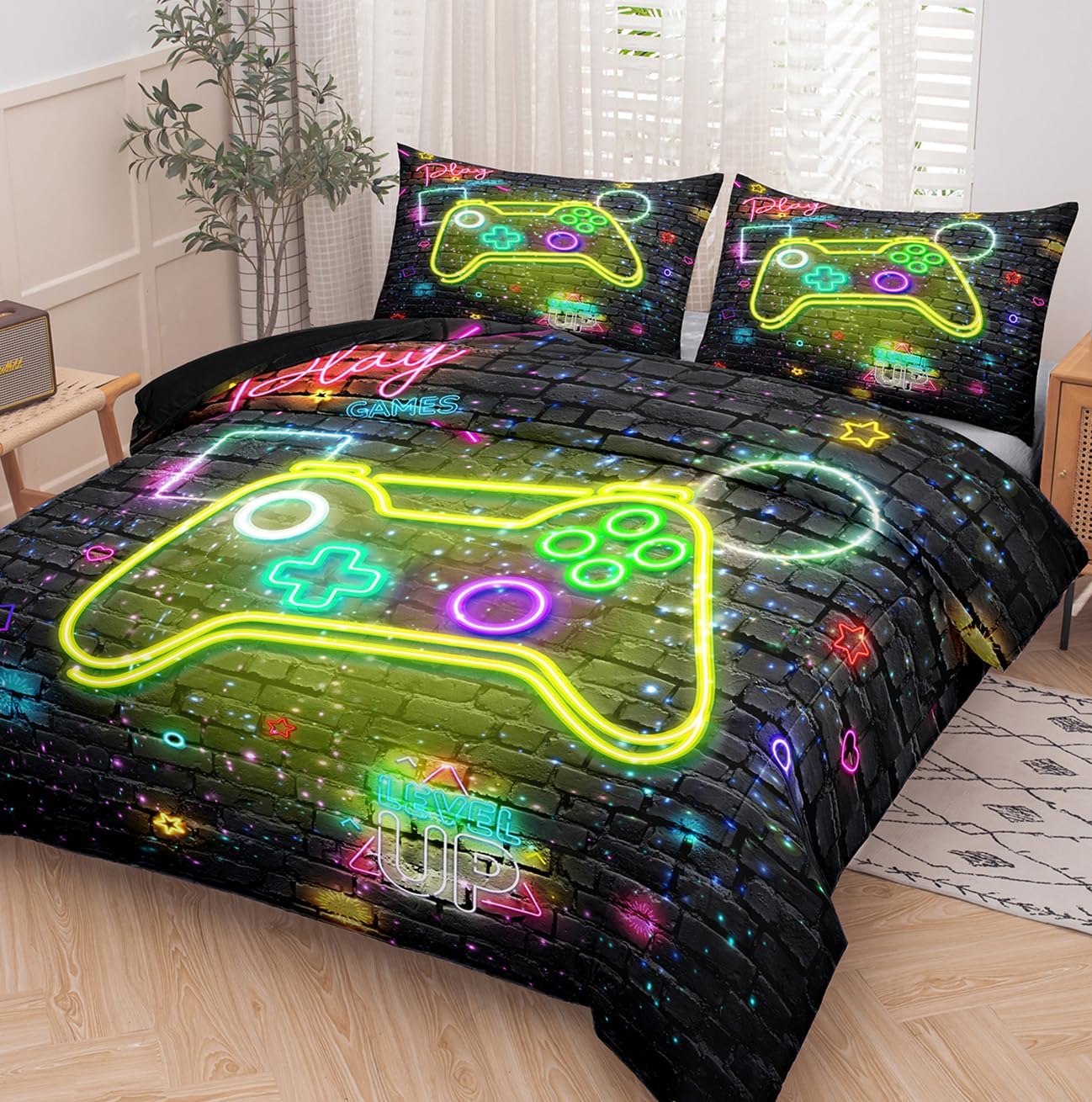 NINENINE Gaming Bedding Sets - Twin Comforter Sets for Boys & Kids (5PCS - 1Comforter, 1Flat Sheet, 1Fitted Sheet, 2Pillowcases)