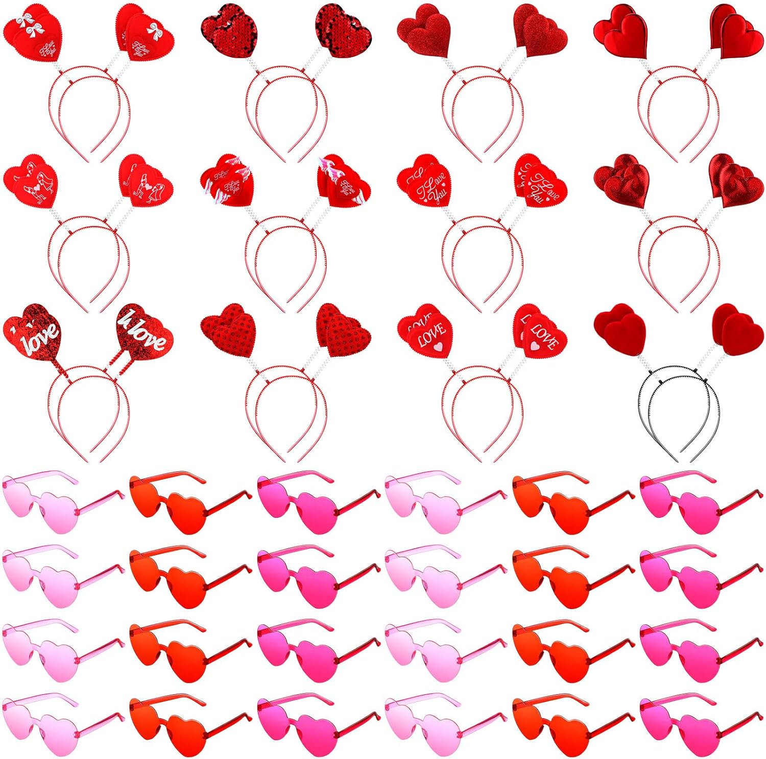 48 Pcs Valentine's Day Headband and Heart Glasses Bulk Galentines Day Party Favors Heart Shaped Headband Cupid Accessories for Women Men Valentines Props Wedding Birthday Decorations