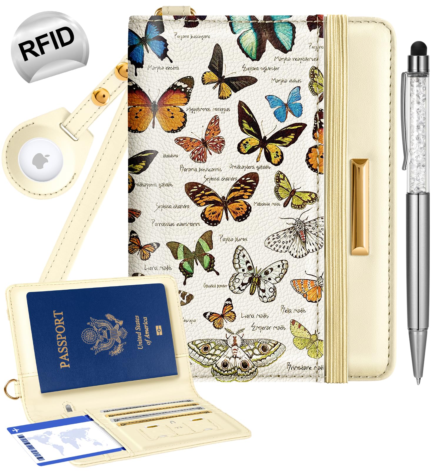 Slohif Airtag Passport Holder Cover Wallet Case for Travel Women - Leather RFID Blocking Passport Book Multiple Personalized Organizer Slim Portable