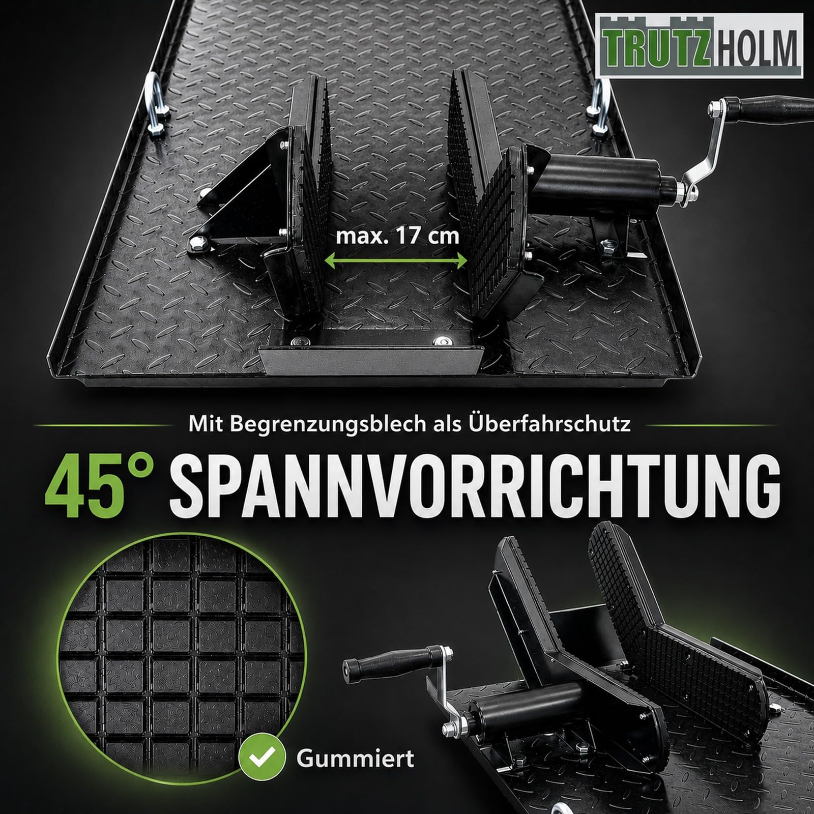 TRUTZHOLM Motorradhebebühne hydraulisch Tragkraft 450 kg Motorradheber Nutzbreite 55 cm Hubbereich 18-84 cm abnehmbare Auffahrrampe 4 Halteösen 45° Vorderradklemmung Parallelheber Hebebühne (Schwarz)