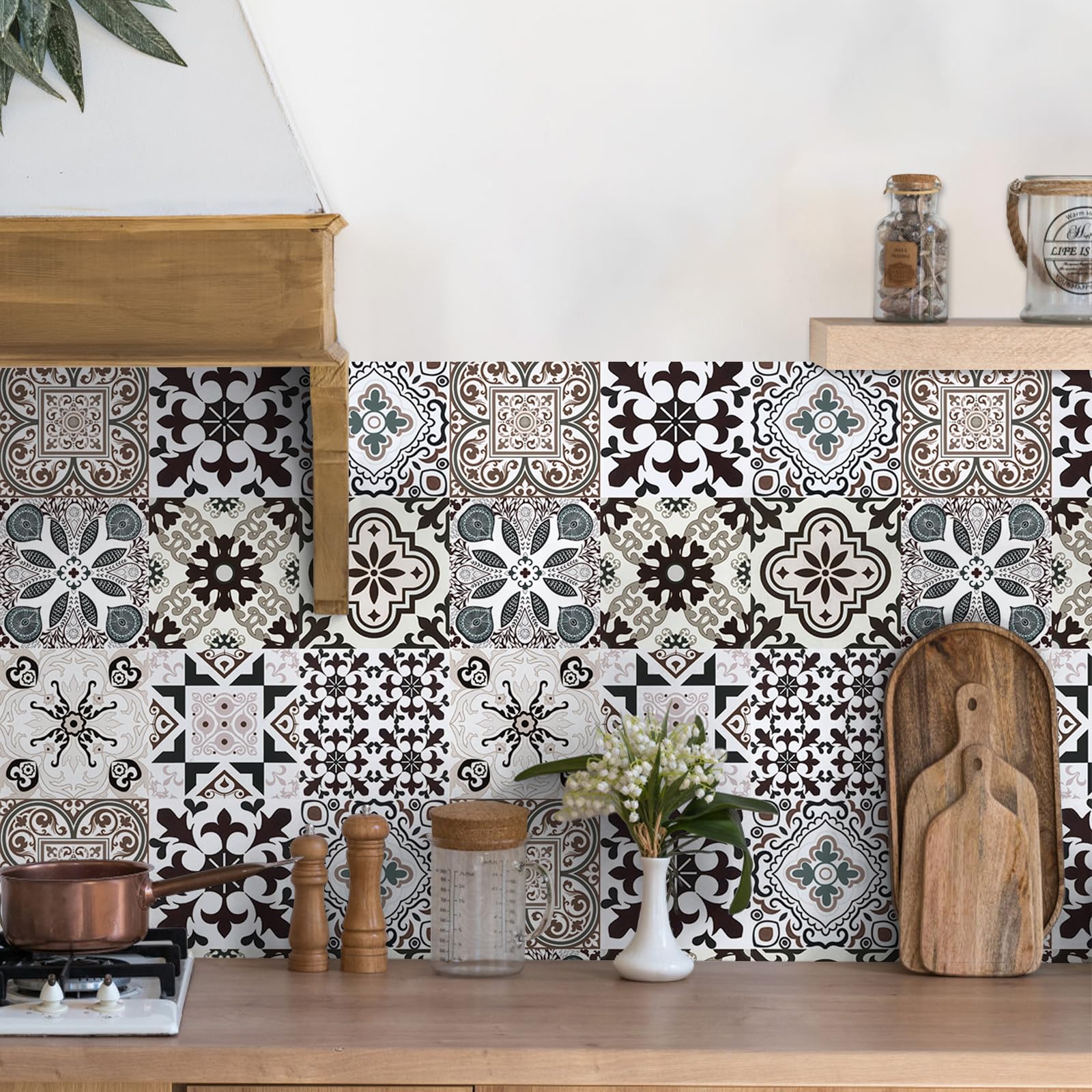 Honcet Tile Stickers for Kitchen Stick on Tiles Bathroom Peel and Stick, Vintage, 50pcs - Image 2
