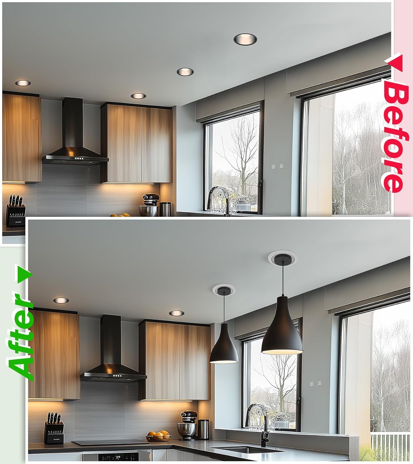 5 & 6 Inch Recessed Can Light Conversion Kit, Upgrade to Stylish Pendant & Hanging Light, Ceiling Fan Compatible, Includes 8-Inch 3D Ceiling Medallion (Matte White Finish, 1-Pack)