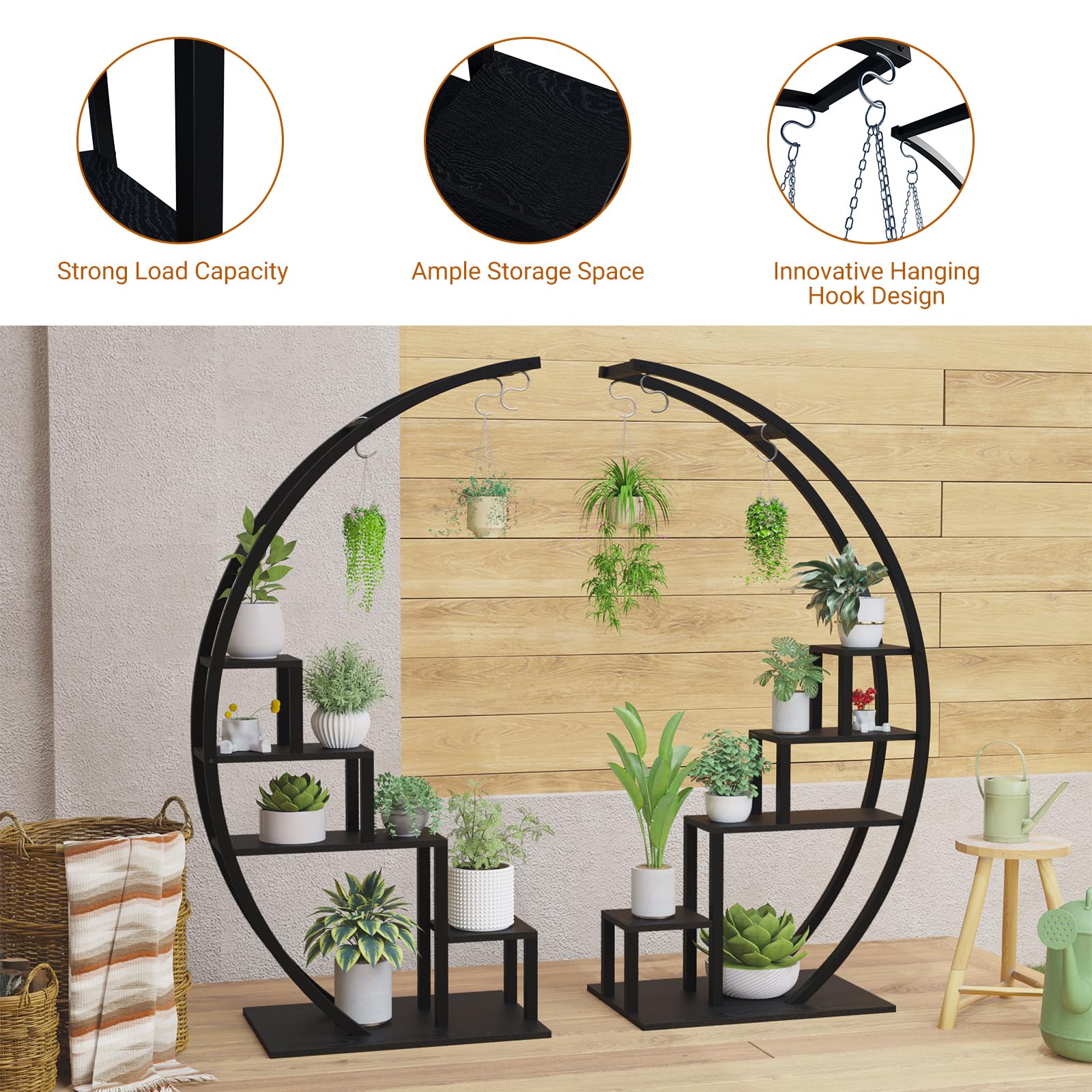 Lot De 2 étagères à Plantes Demi‑Lune 5 Niveaux Métal