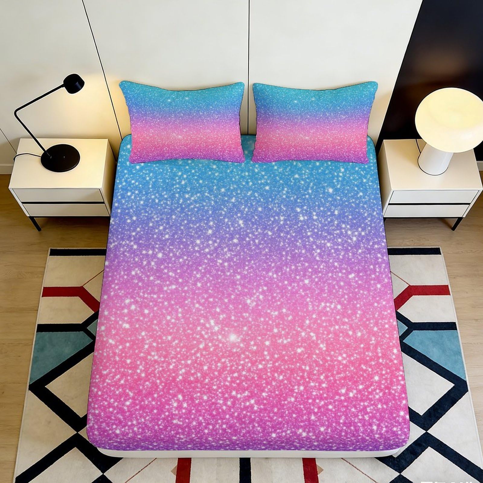 3D Printed Galaxy Starry Sky Fitted Sheet Microfiber Pink Blue Gradient Cosmic Nebula Mattress Cover Bedroom Decor 90x200x25cm