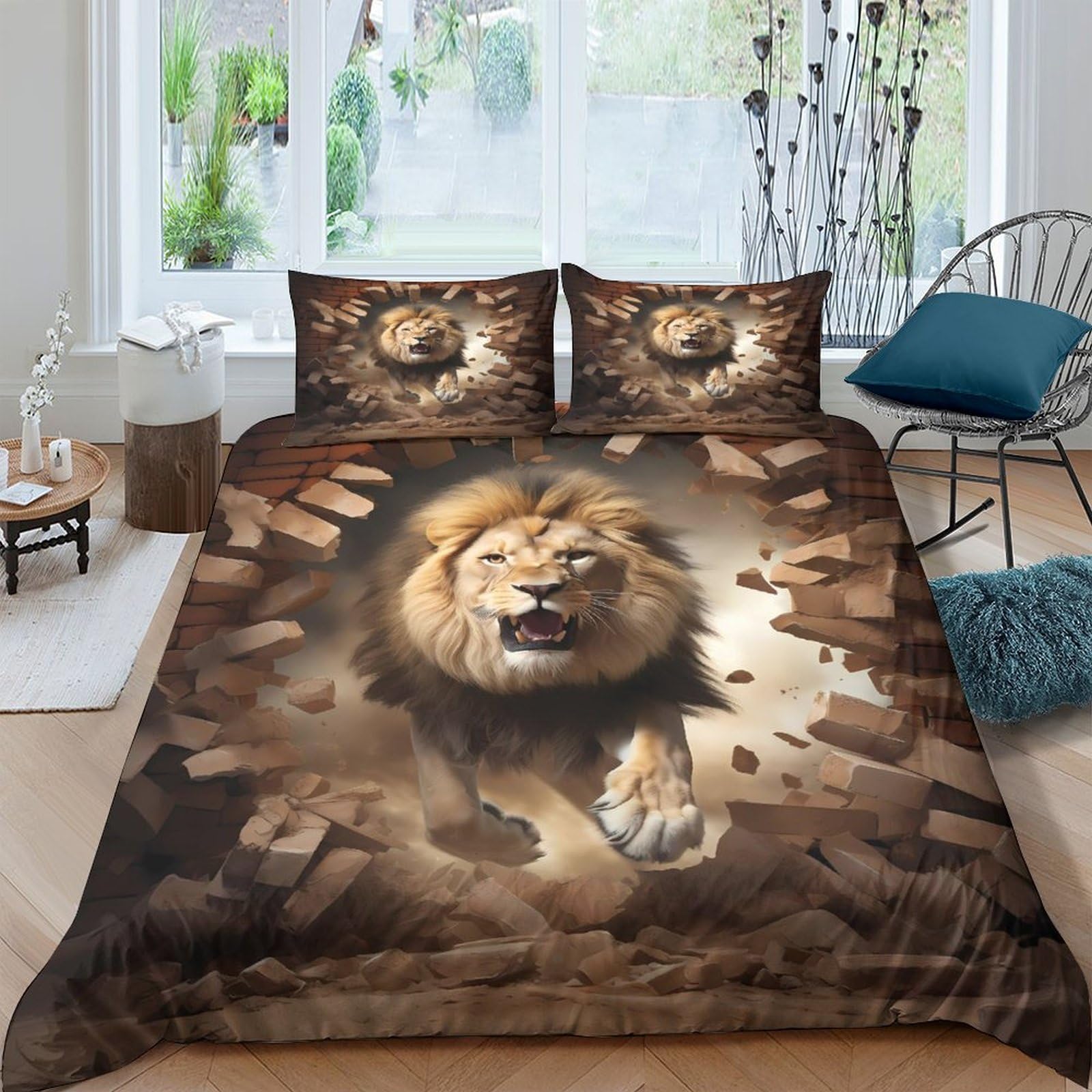 Ctjqhvkz Style-5 3D Printed Lion Theme Fitted Sheet Microfiber Soft Breathable Brown Wild Animal Bed Cover For Bedroom Guest Room Mattress Protection Single（135X200cm）