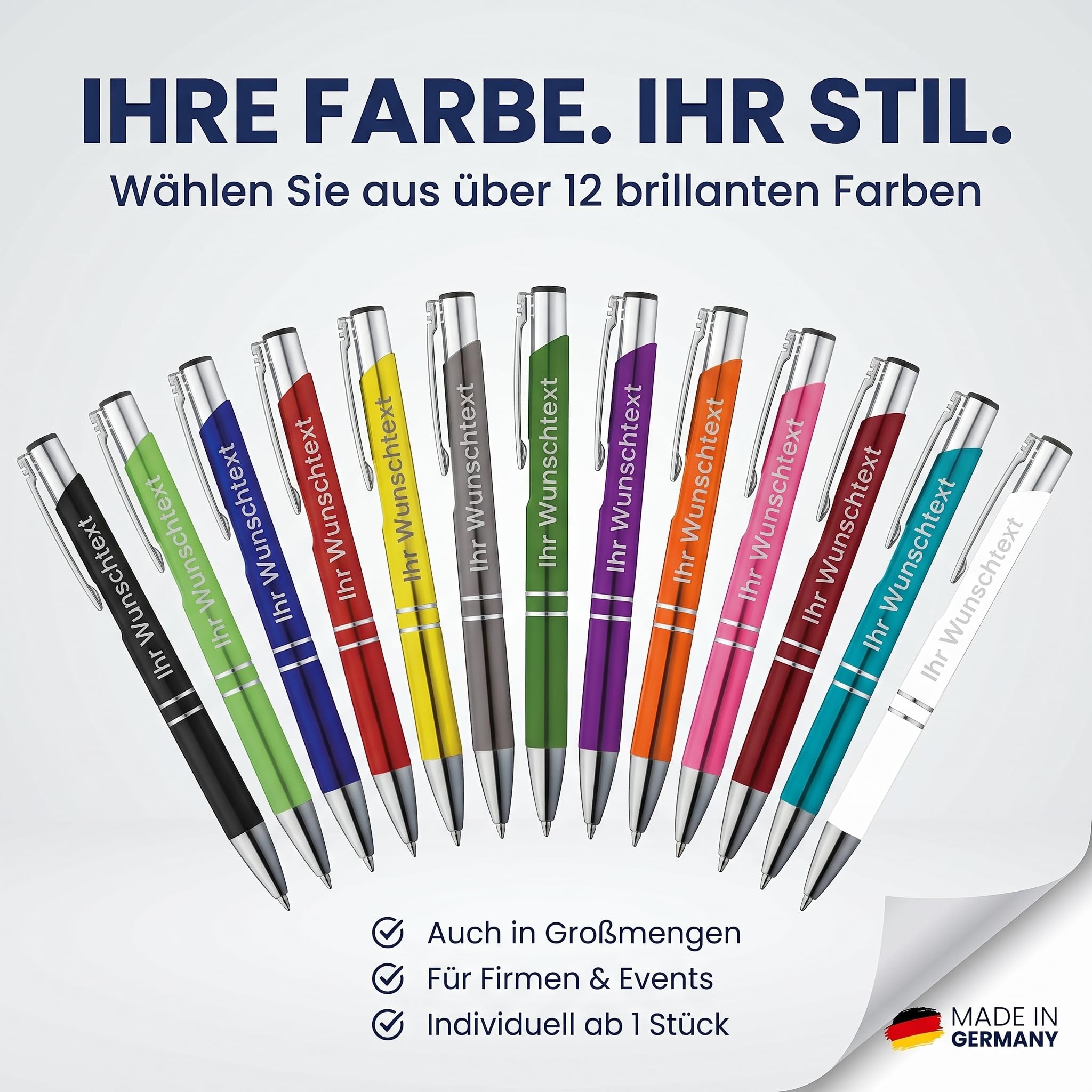Generisch Kugelschreiber mit Gravur [LASERGRAVUR] - Personalisierter Stift als Werbegeschenk | Hochwertiger Kugelschreiber | Für Firmen & als Geschenk | Grün 50 Stück | Made in Germany