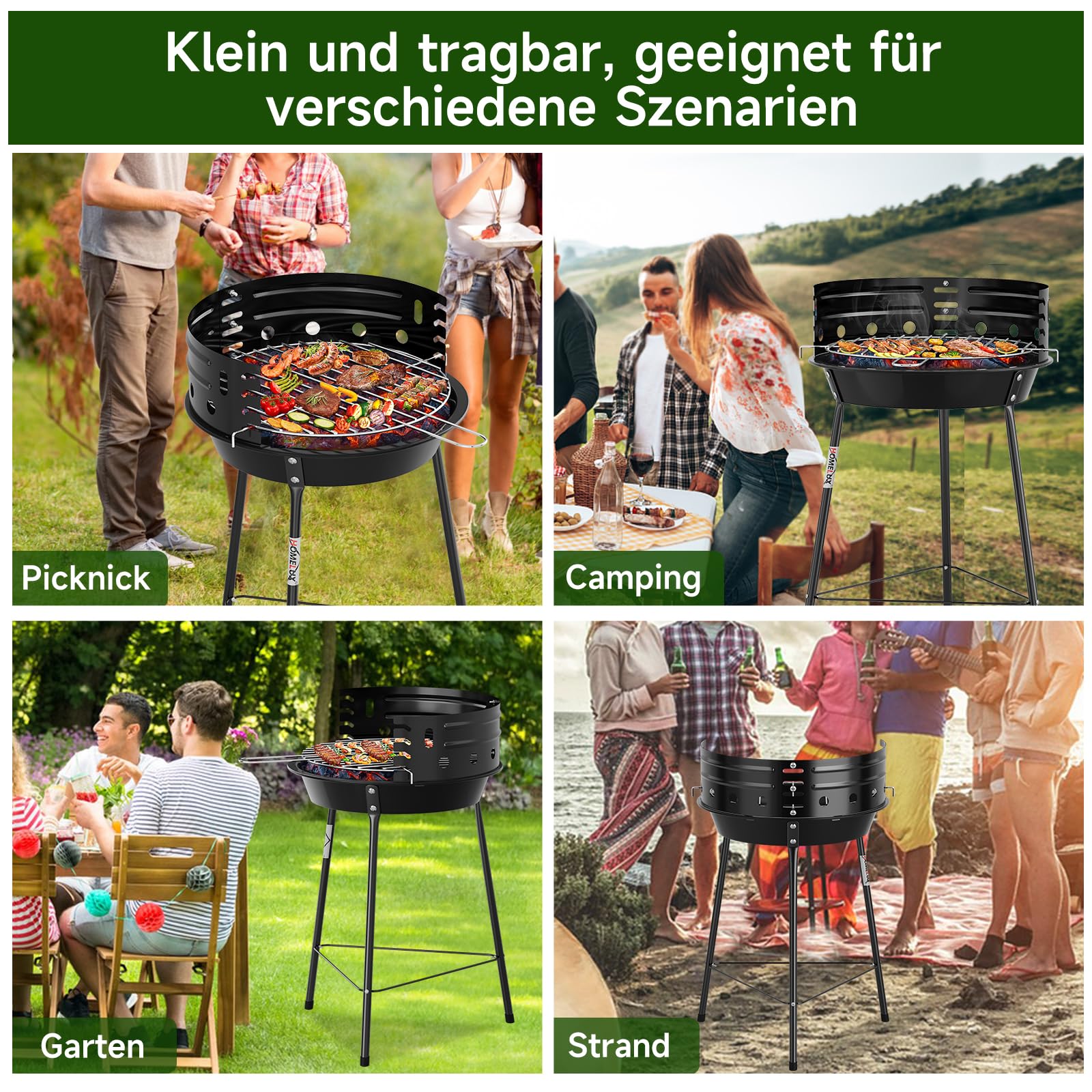 HOMELUX Barbecue a carbonella, triangolare, 34 x 53 cm | Stabile griglia per barbecue, ideale per picnic, giardino e campeggio