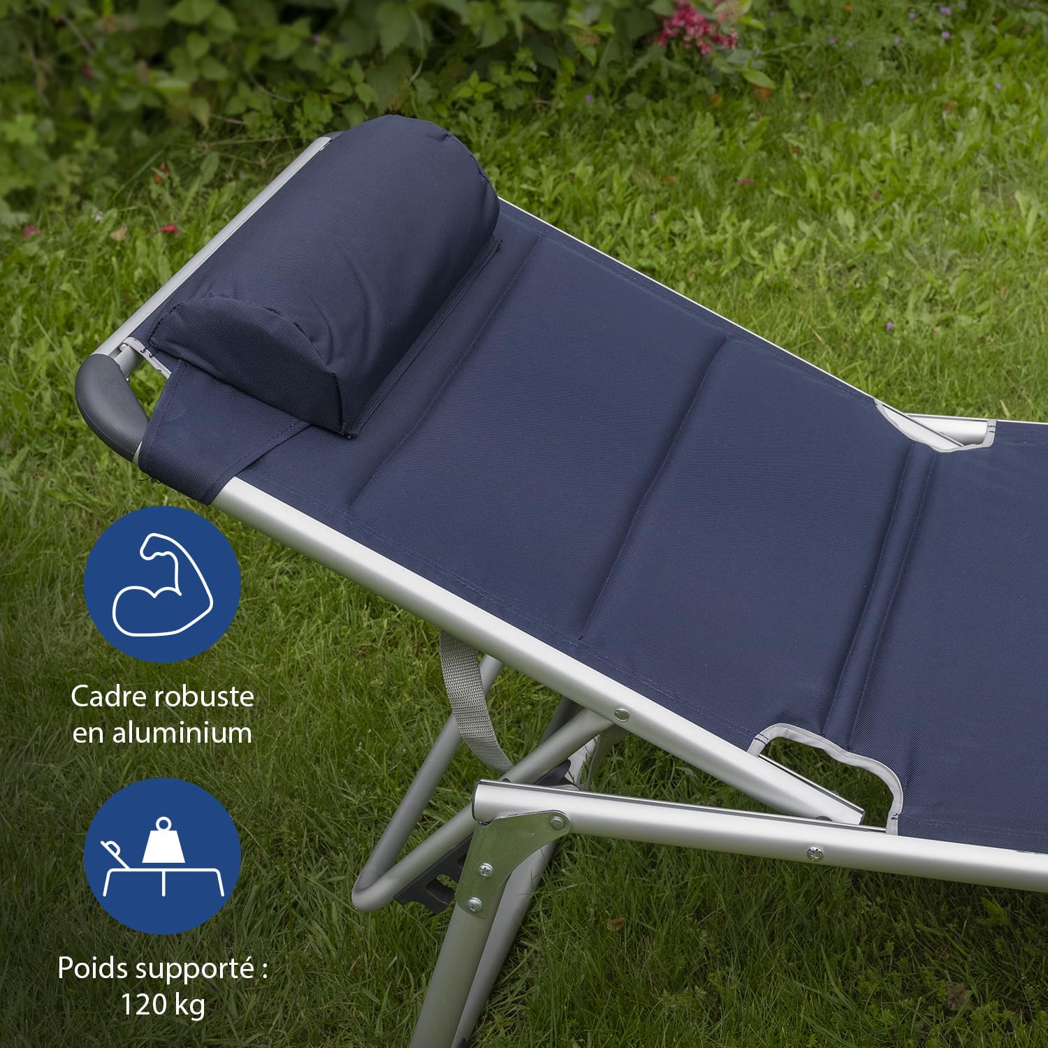 Campart Rome Chaise longue, Polyester, Bleu, Unique