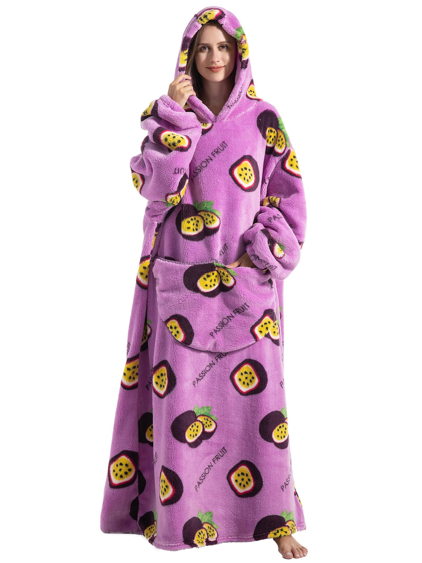 Extra Long Oversized Blanket Hoodie, Adult Women Snuggle Fleece Wearable Blanket, Fluffy Giant Hooded Sweatshirt for Teens