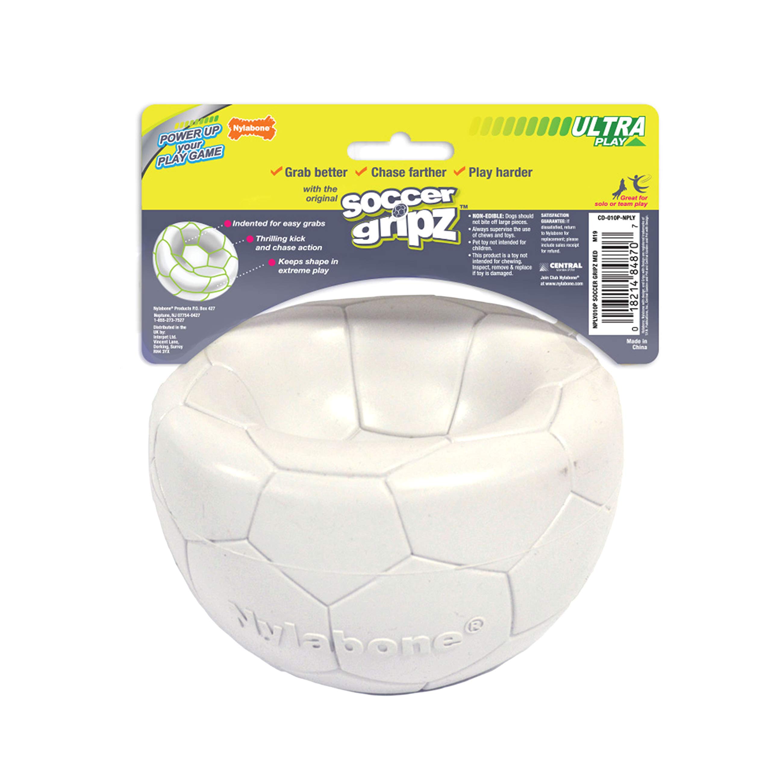 Nylabone Power Play Gripz - Palla da calcio per cani, con design facile da raccogliere, misura media, 14 cm