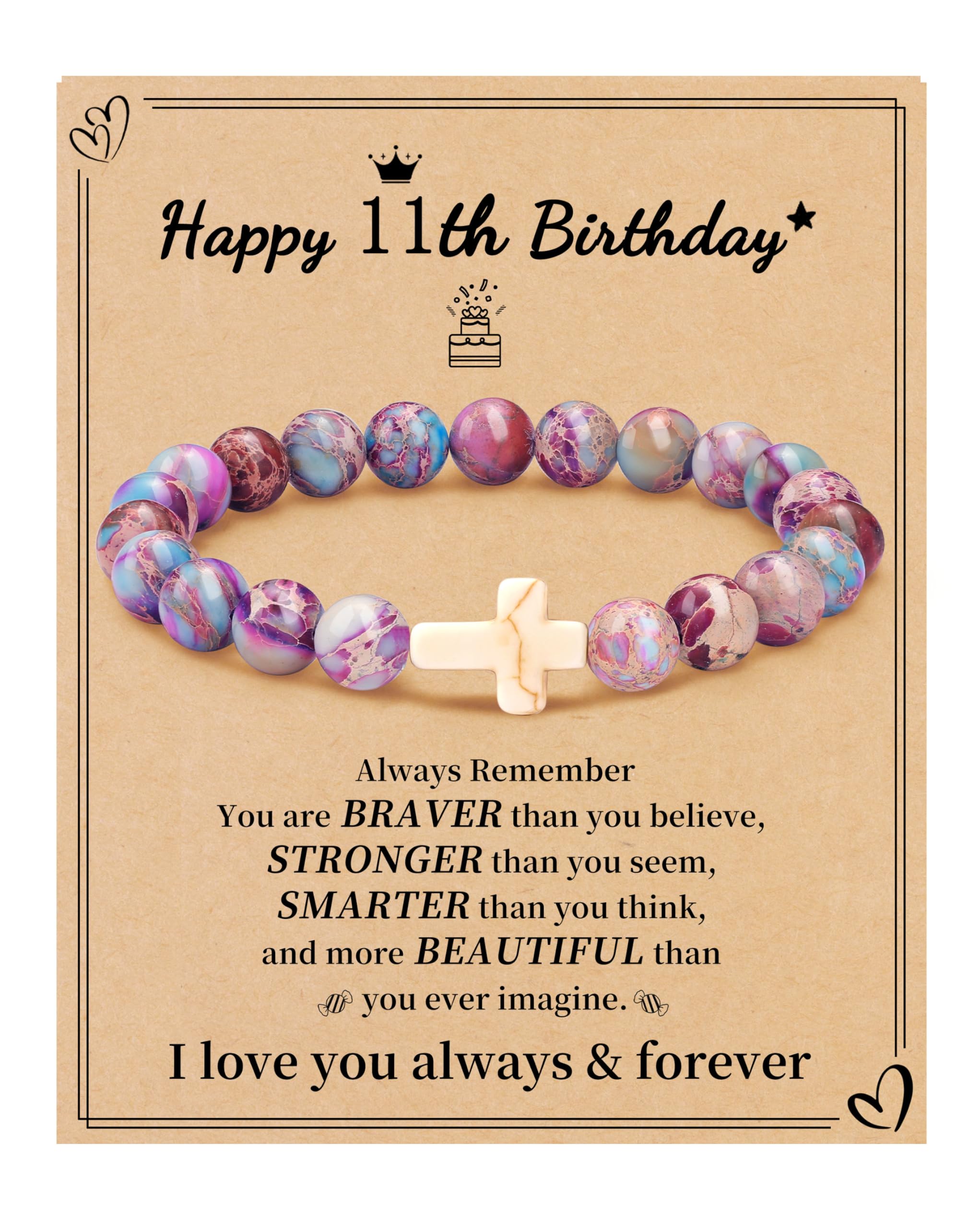 JSJOY Nature Stone Bracelet Birthday Gifts for Women Girls, Birthday Cross Bracelet Gifts for Age 6 to 80 Year Daughter Granddaughter Niece Mom Sister Christian Easter Gifts