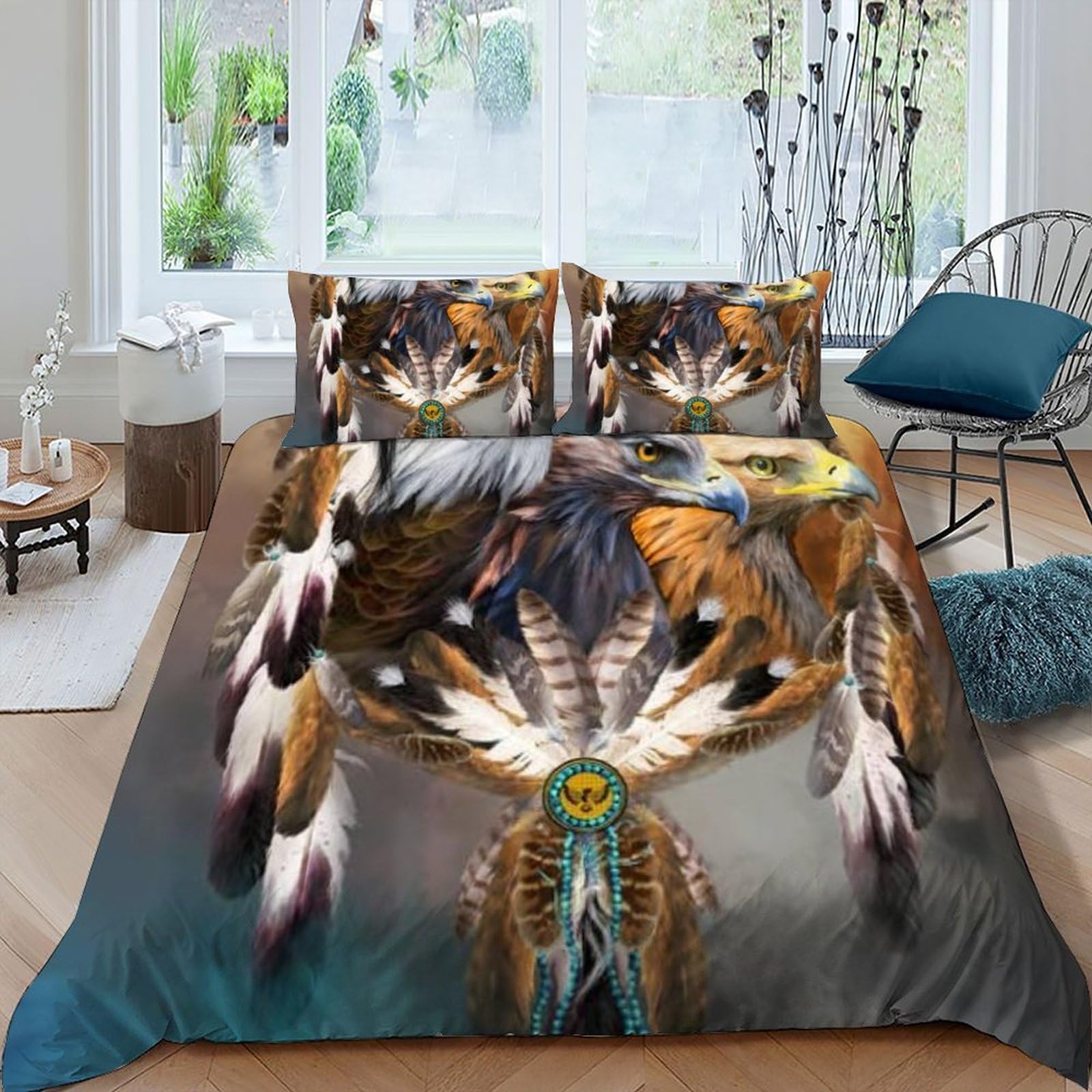 Housse de couette faucon 3D 220x240 cm avec 2 taies d'oreiller pour lit double