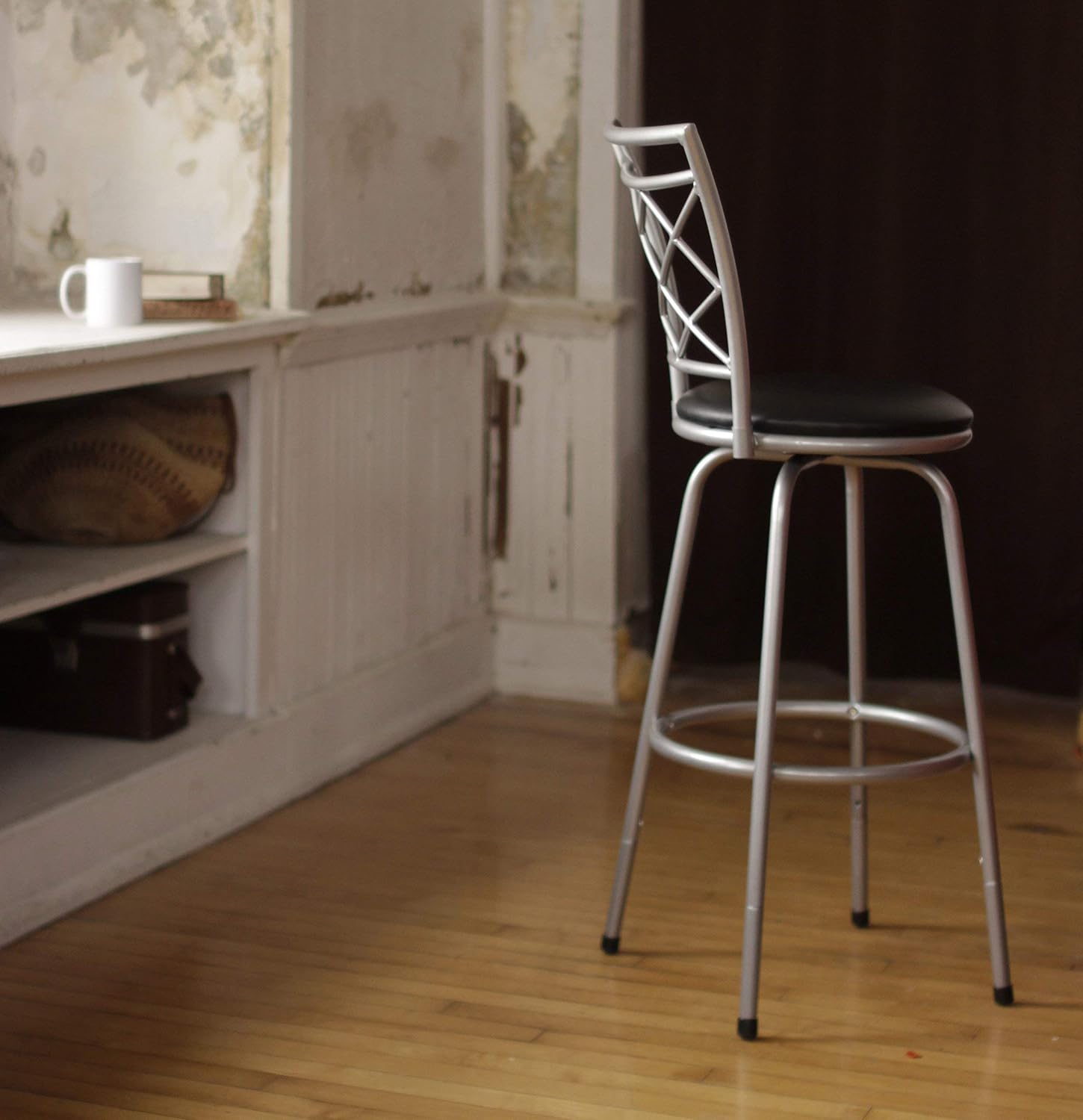 Halfy Round Seat Counter-to-Bar Height Adjustable 360 Degree Swivel Metal Bar Stool, Silver