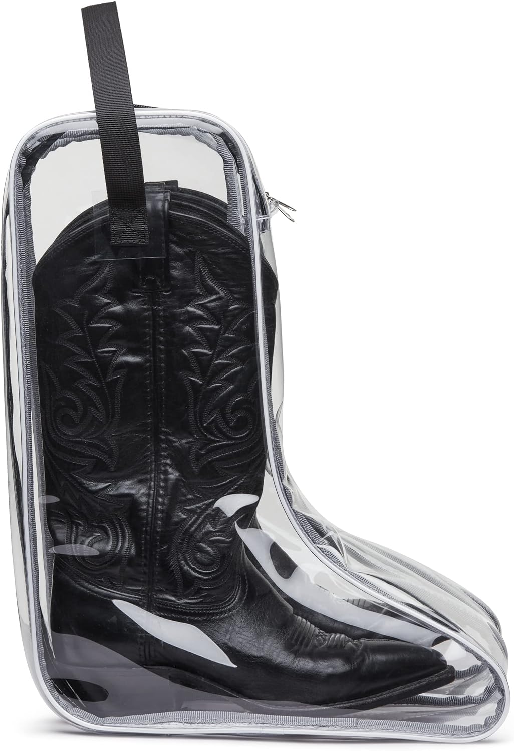 Howdy Boot Bag - Clear See-Thru Waterproof Storage Bag for Cowboy Boots and Tall Riding Boots Travel Accessories Shoe Organizer with Center Divider. Black