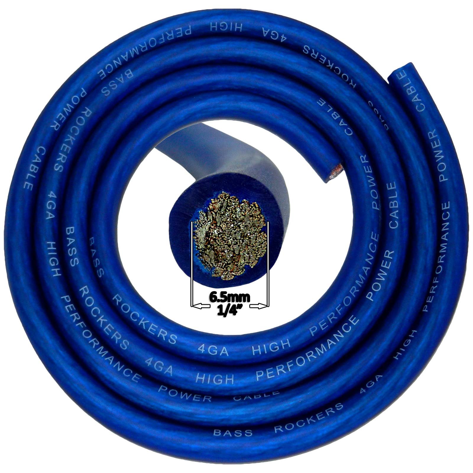 Bass Rockers - Cable de alimentación flexible (calibre 4, AWG de 20 pies, revestimiento azul)