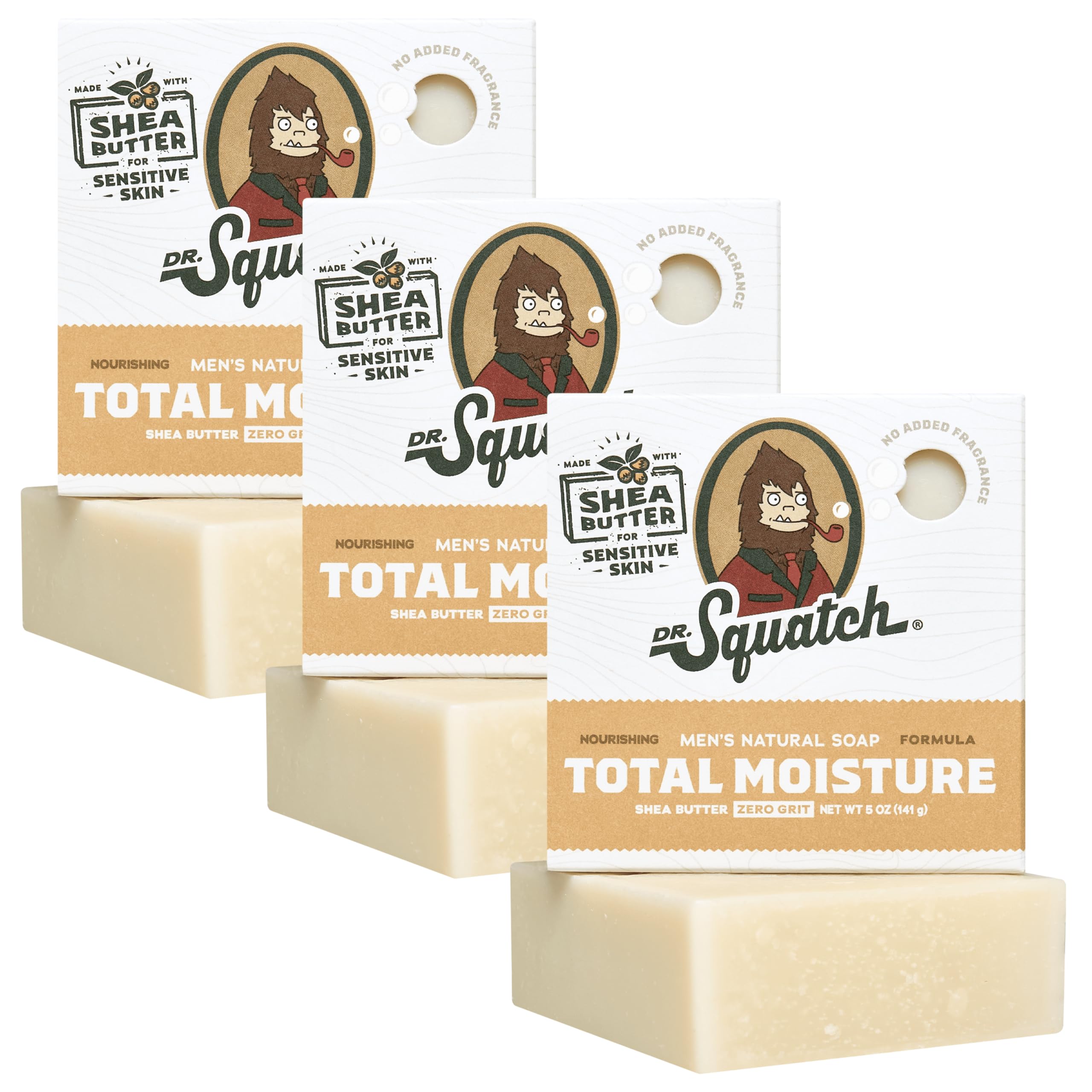Dr. Squatch NEW Total Moisture Bar Soap for Men - No Added Fragrance Formulated for Sensitive Skin - Shea Butter (5 oz, 3-pack)