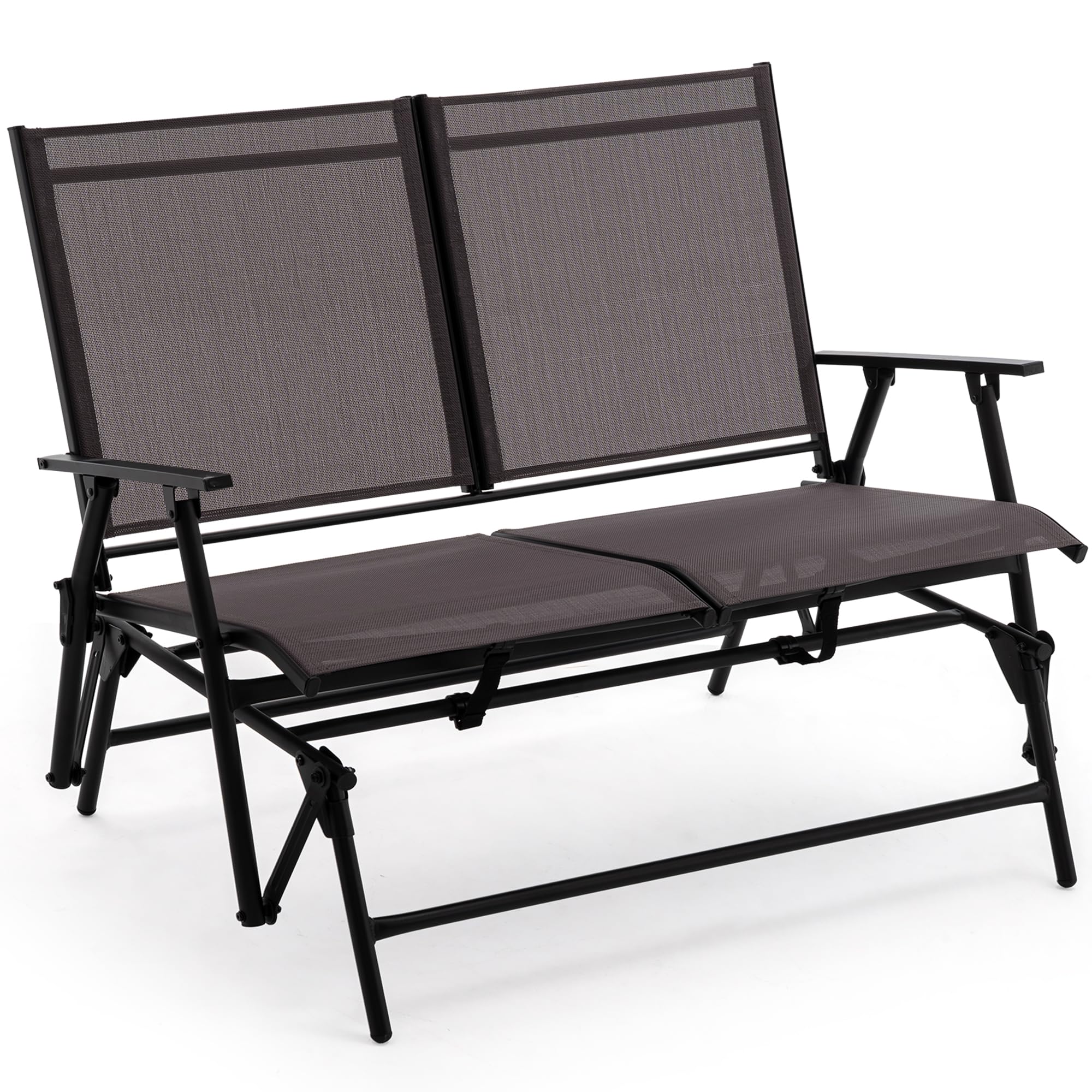 Zedachica 2-Person Outdoor Glider Bench No Assembly Required, Patio Glider Chair with Smooth Rocking, Outdoor Loveseat Glider, Steel Frame for Garden, Patio, Porch & Balcony(Loveseat, Grey)