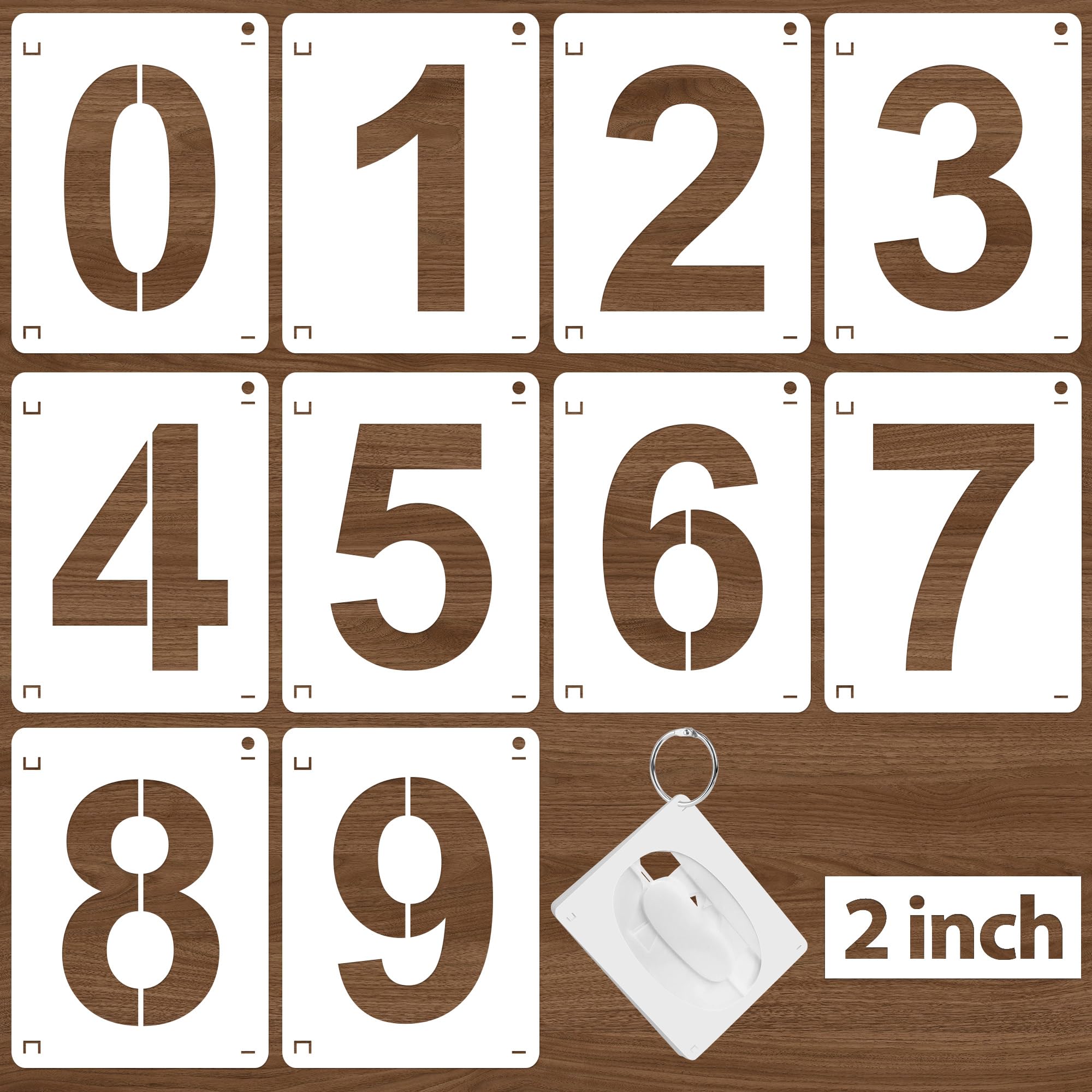 2Inch Number Stencils, 10Pcs Plastic Reusable Washable Curb Stencil Kit for Address Painting, 0-9 Large Number Custom Stencils Digital Templates for Spray Painting, DIY Crafts, Address Signs