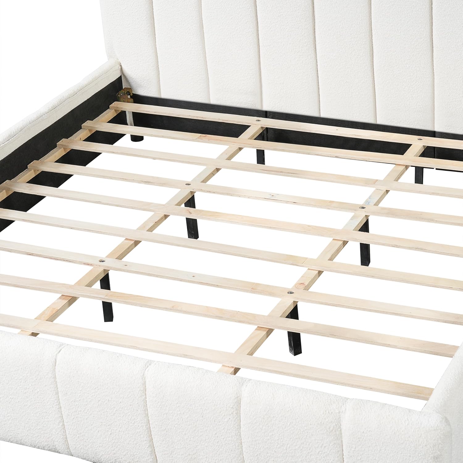 Merax Boucle Upholstered King Bed Frame with 42.7" High Headboard & 3.9" Thick, Vertical Stripe Tufting Design, Modern King Size Platform Bed, Solid Wood Support Leg, Bear 700Lbs, Off White
