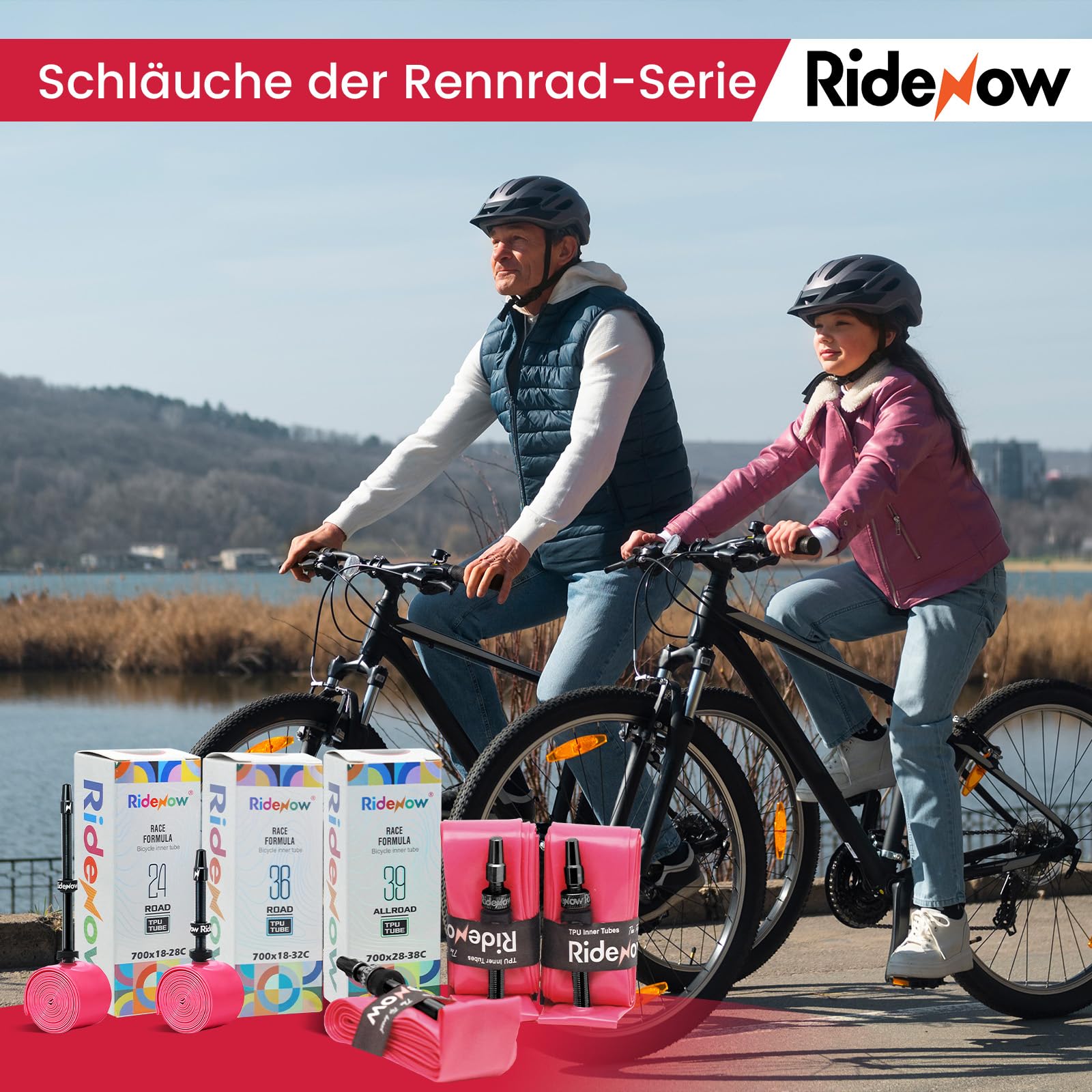 RideNow Camera d'aria interna in TPU 700x18-28C 700x18-32C 700x28-38C Ultraleggera | 2 camere d'aria per bicicletta, a prova di perdite, 700C, con valvola Presta in metallo da 45/65/85 mm, 24 g/36 g/39 g