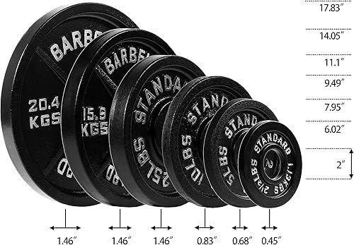 Miniatura 7 de Signature Fitness Olympic - Placa de pesas de hierro fundido de 2 pulgadas para entrenamiento de fuerza y levantamiento de pesas, juego de pesas