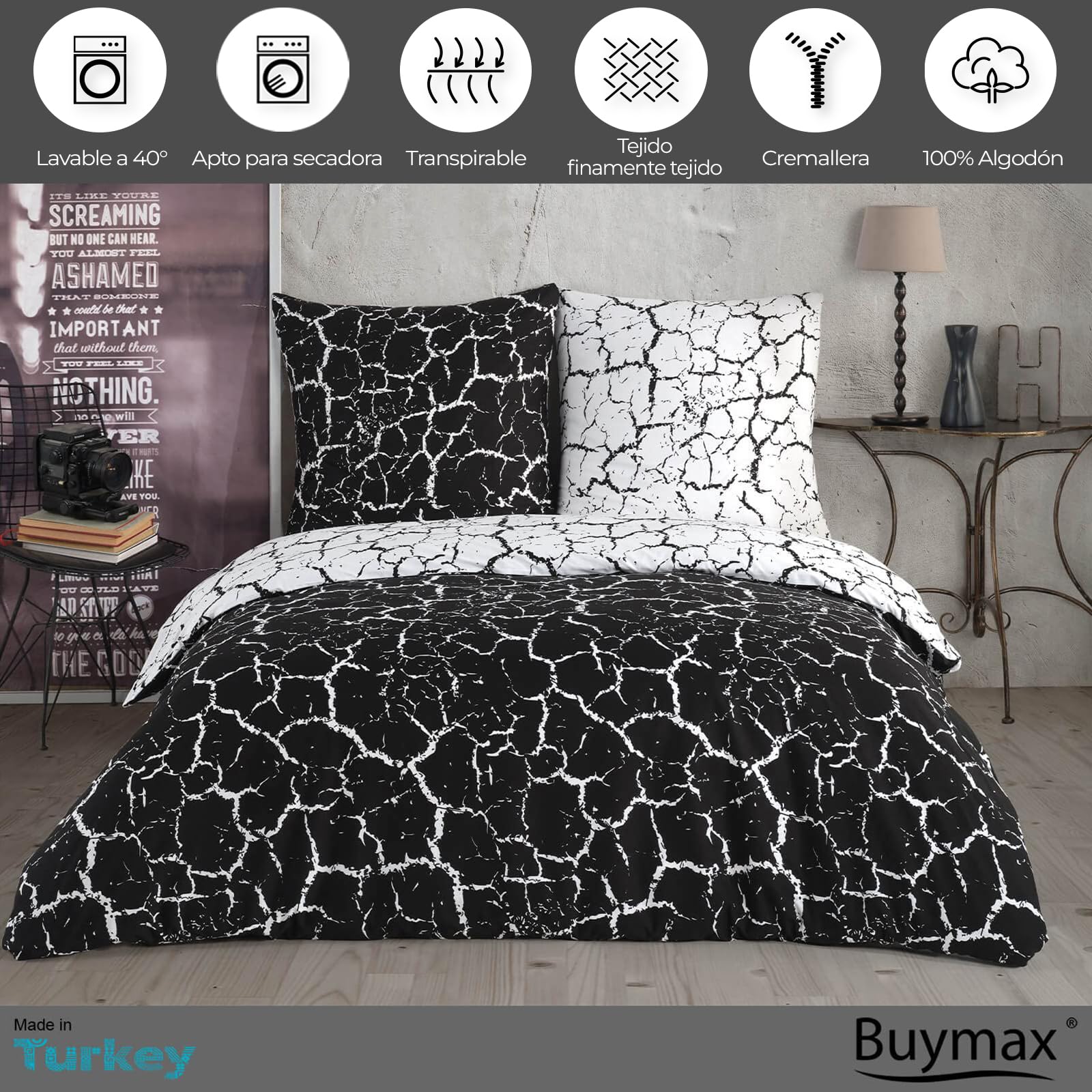 Buymax cama ropa de cama (Verano Juego de cama almohada 2 – 3 piezas, con cremallera, 3 tamaños, en varios diseños, algodón mezcla, 18, 200 x 220 cm