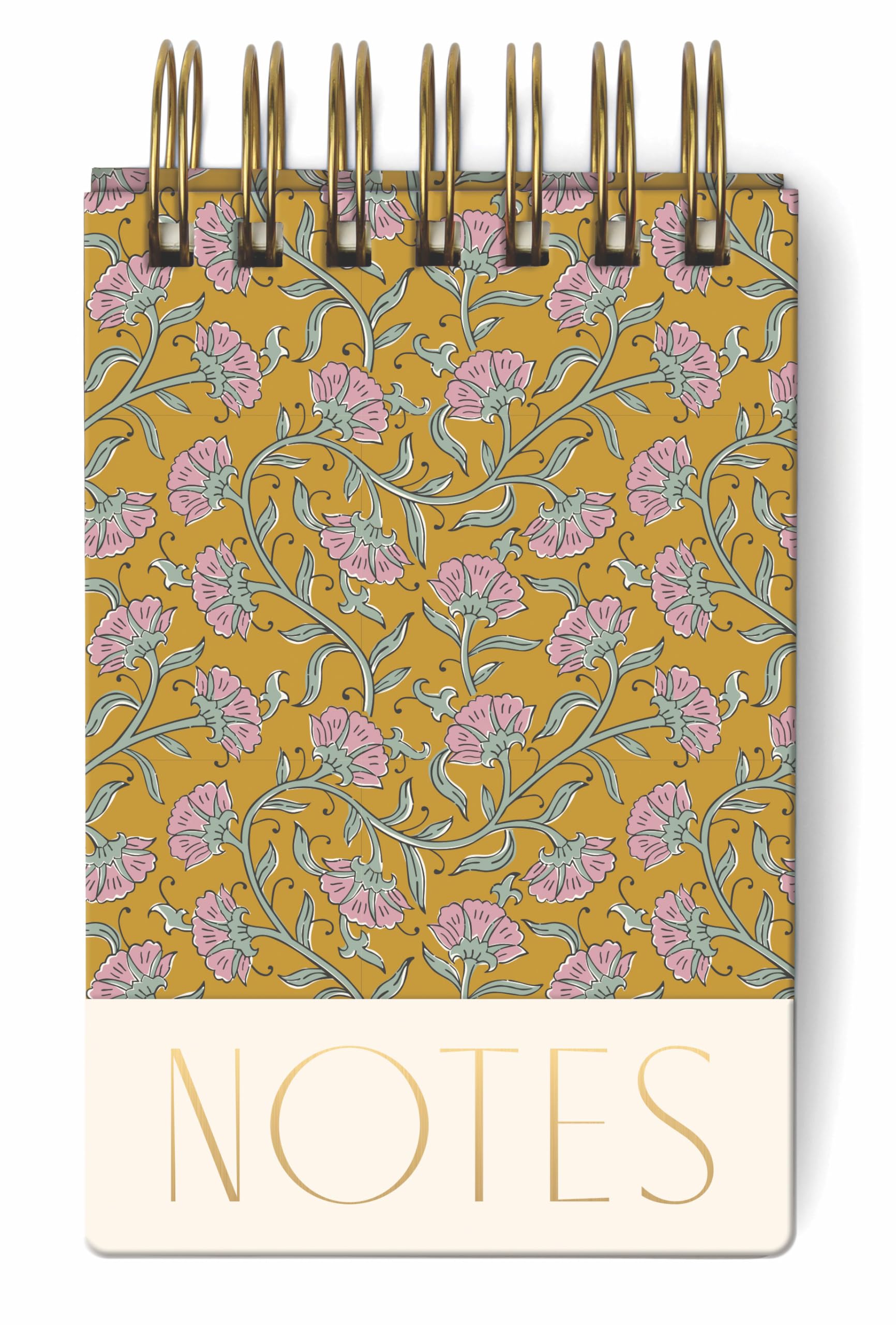 DesignWorks Ink Twin Wire Chunky Pocket Notepad Memo Book with 192 Perforated Sheets, 4" x 6", Gold Vintage Floral