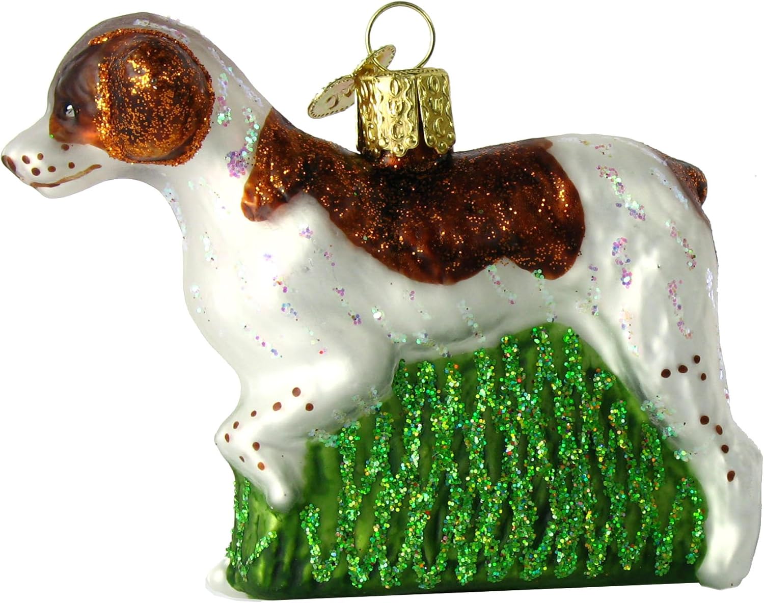 Hand-Painted Glass Brittany Spaniel Christmas Tree Topper