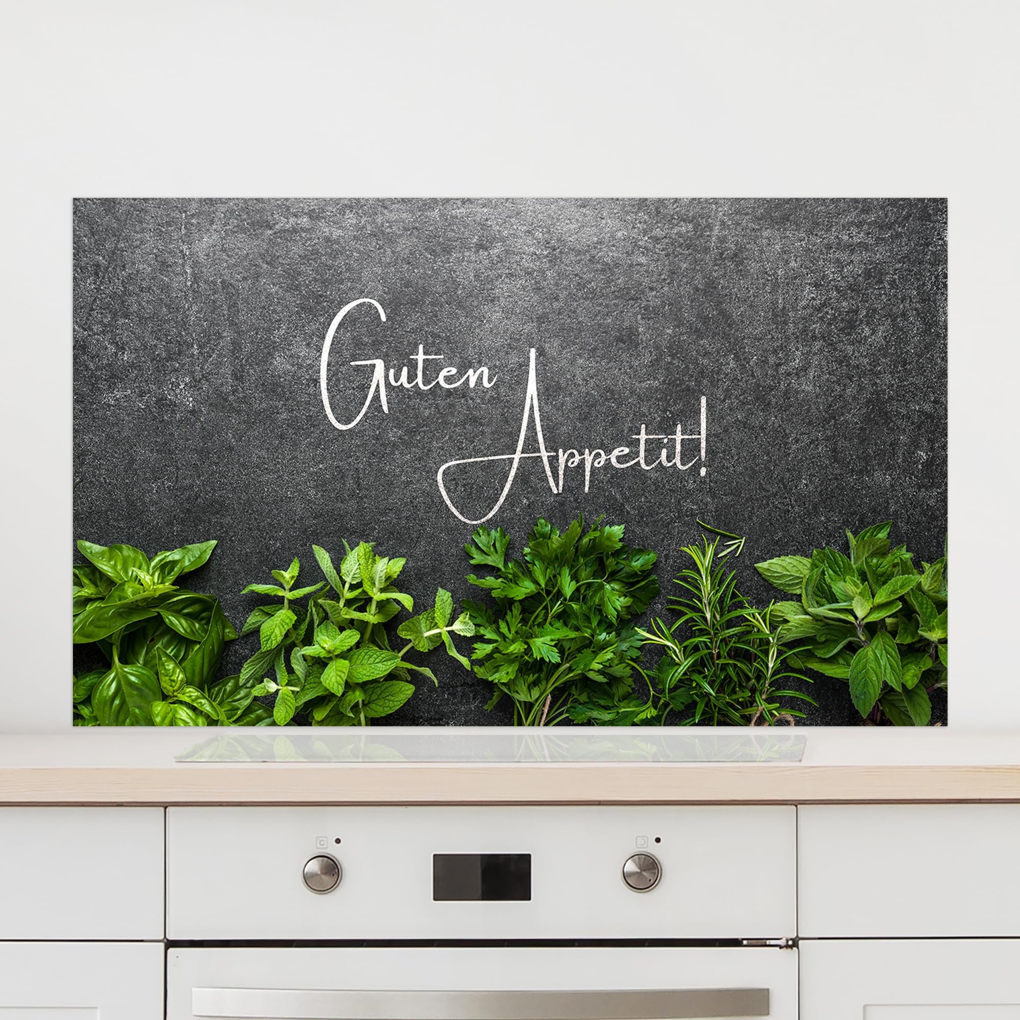 GRAZDesign Spritzschutz Küchenrückwand Glas Küche für Herd & Küchenspüle, Kräuter Guten Appetit Glasplatte Rückwand Küchenwand Wandschutz | 100x60cm