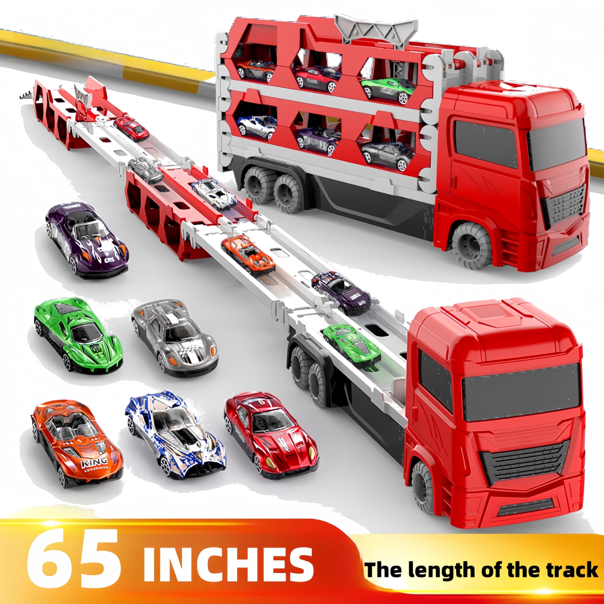 Bearbao Toddler Boy Toys for 2 3 4 5 6 Years Old Boys, 65 Inches Race Track for Boys Kids Die-Cast Transport Truck Car Toys - Image 2
