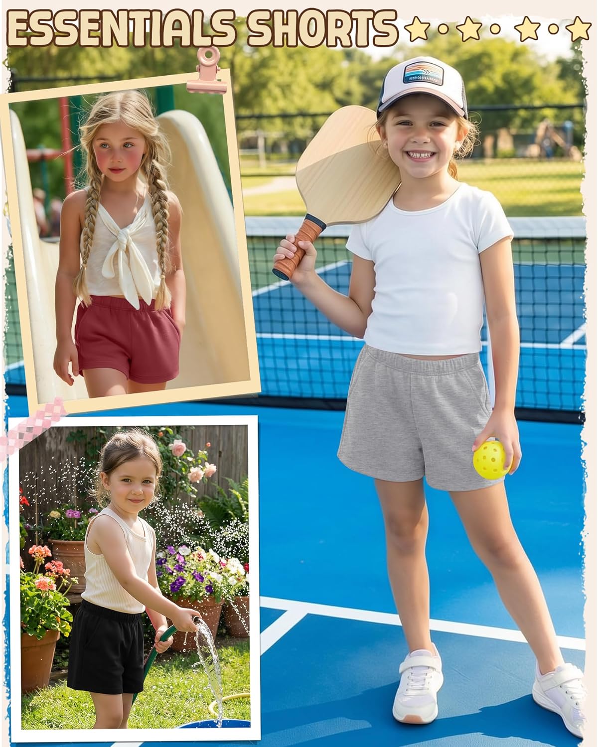 3 Pack Girls' Sweat Shorts Casual Athletic Sweatpants with Pockets Elastic Waistband for Kids 5-16 Years Summer