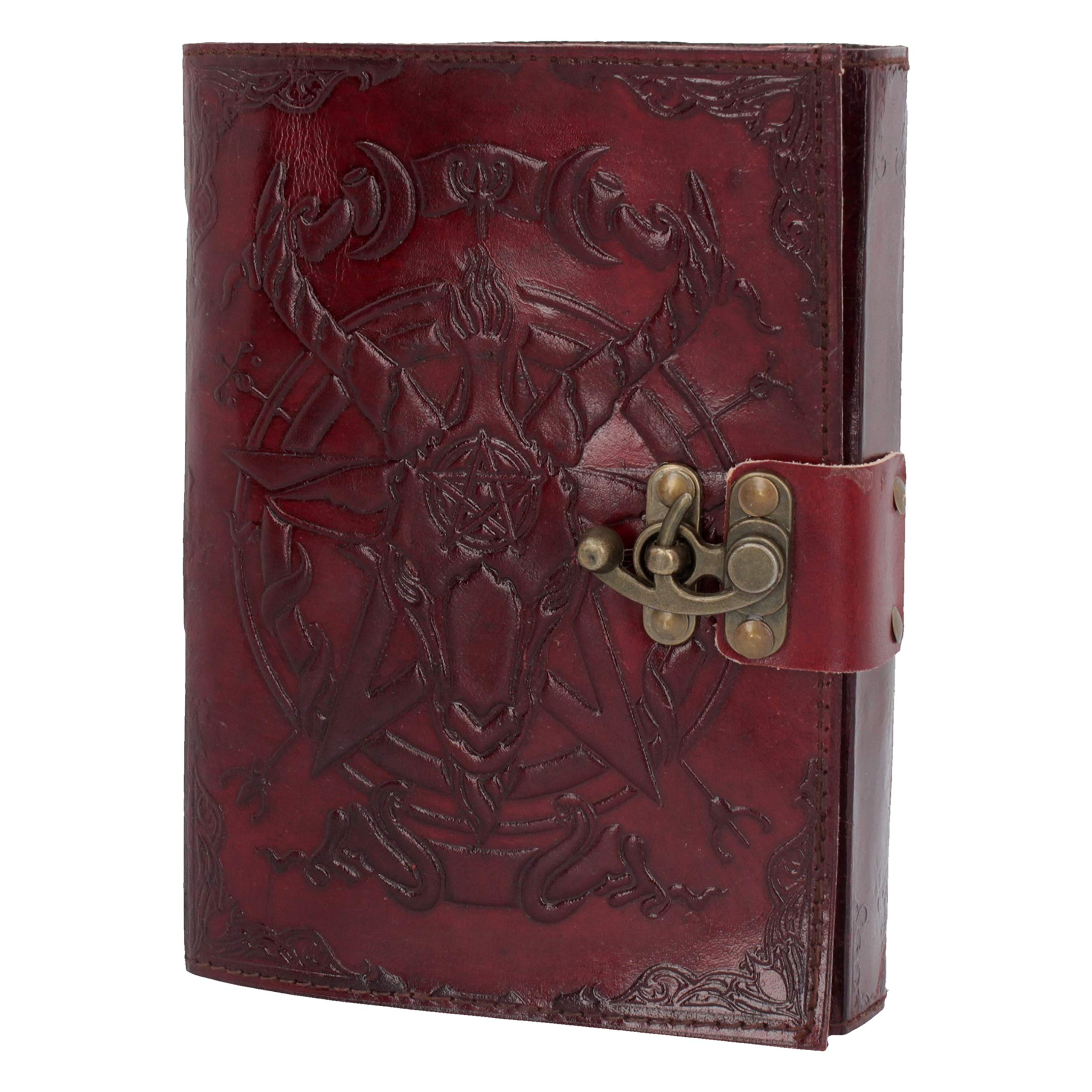 Lockable Red Leather Baphomet Embossed Journal