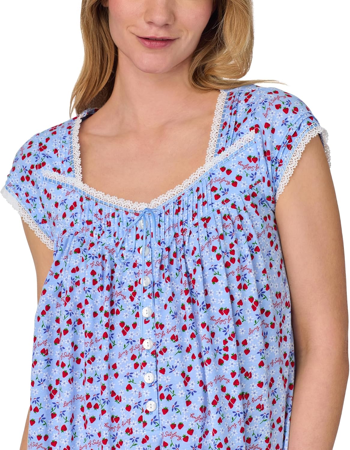 Lanz of Salzburg Women's 100% Cotton Sleeveless Nightgown, Jersey Knit, Ruffle Hem, Pintuck Neckline, Button-Front - Image 2