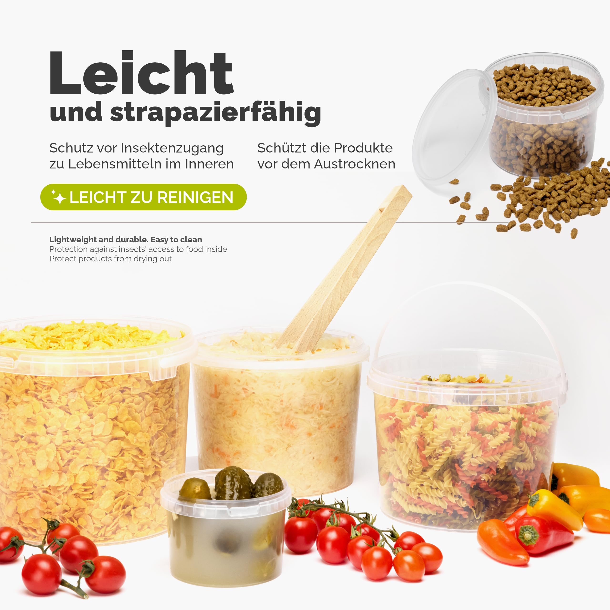 Garronda Eimer mit Deckel 10 Liter 10 Stück Aufbewahrungsbehälter GD-0072 | Transparent, für die Lagerung von Lebensmitteln und chemischen Produkten, kompakter Plastikbehälter für Haushalt und Gewerbe