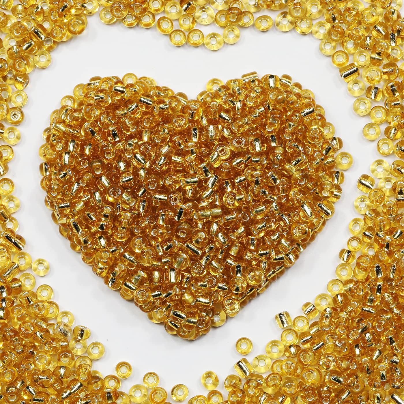 Bulk 4mm Transparent Gold Seed Beads for Jewelry Making 110 Grams About 1600pcs,6/0 Glass Craft for Making Earrings, Bracelets, Pendants, Waist Jewelry, DIY Handmade Seed Beads(Gold)