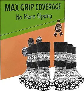EXPAWLORER 6Pcs Anti-Slip Dog Socks to Prevent Licking Paws,Dog Shoes for Hot/Cold Pavement,Best Paw Protector Traction Control on Hardwood Floor,Dog Booties for Puppy Small Medium Large Senior Dogs