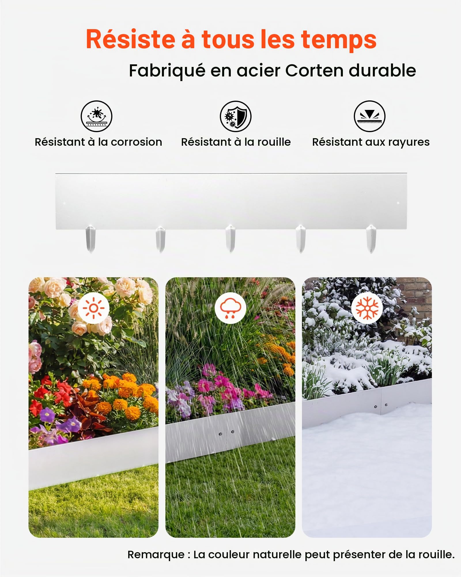 VEVOR Bordure de Jardin Métal 100x23 cm Bordure de Pelouse Acier Corten Lot de 10 pour Massifs des Fleurs, Allées, Délimitation des Espaces, Aménagement Paysager, Flexible, avec 11 Plaques Connexion