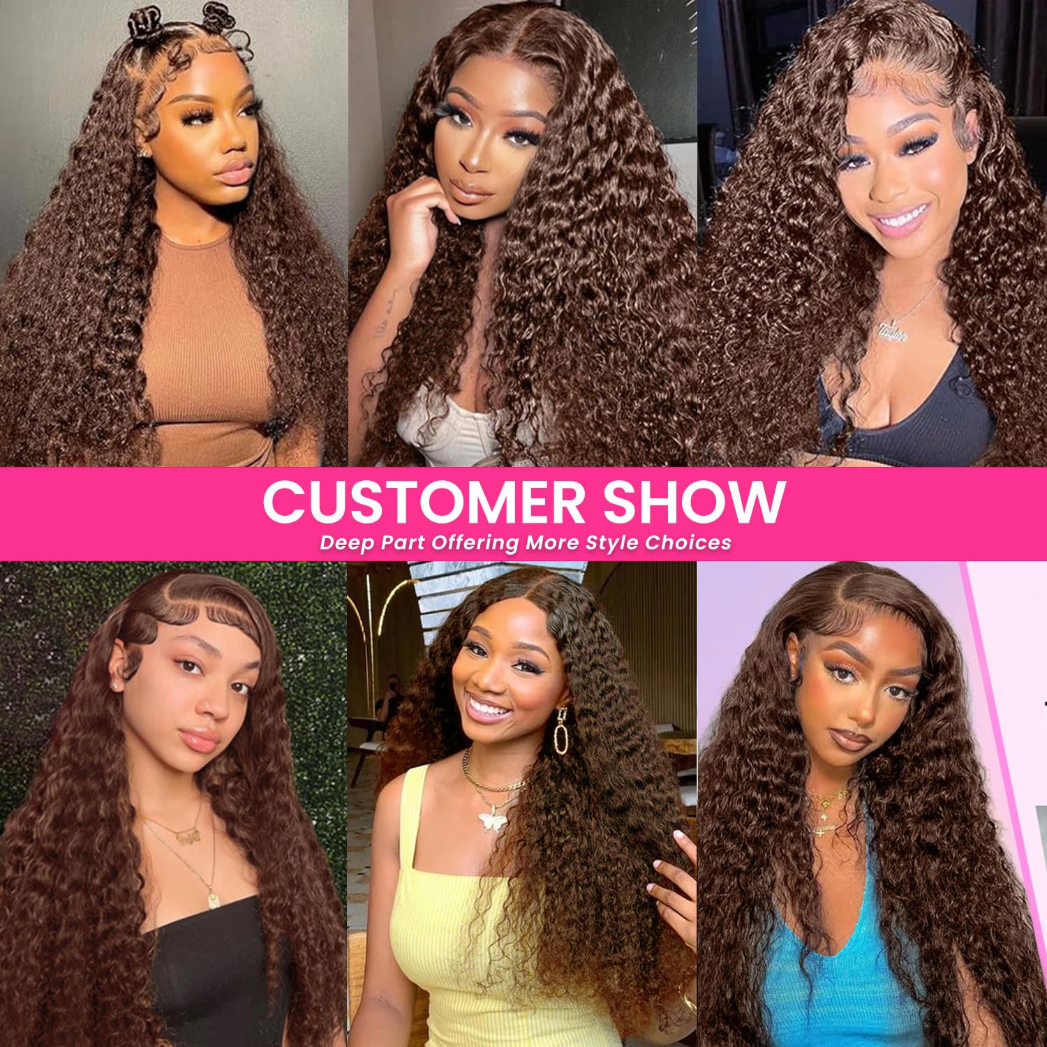 30 Inch Chocolate Brown Deep Wave Lace Front Wigs Human Hair 200 Density 13x6 HD Lace Frontal Wigs Pre Plucked Curly Human Hair Wig 4# Colored Brown Wig Human Hair Wigs for Black Women Glueless