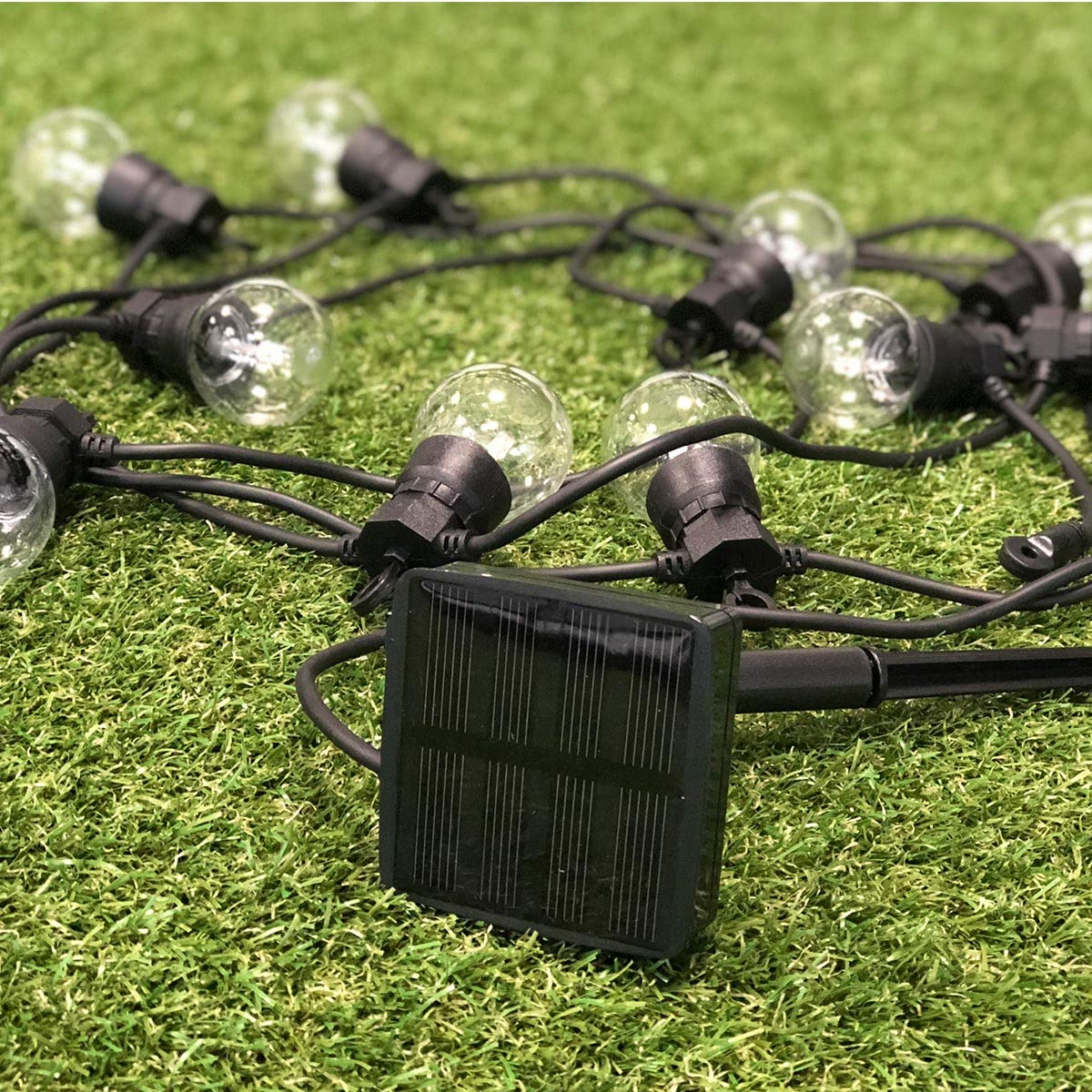 LUMI JARDIN 2 Stück Solar-Lichterkette, 10 Kugeln, transparent, LED, Warmweiß, Party, Solar, 5,9 m, 8 Modi